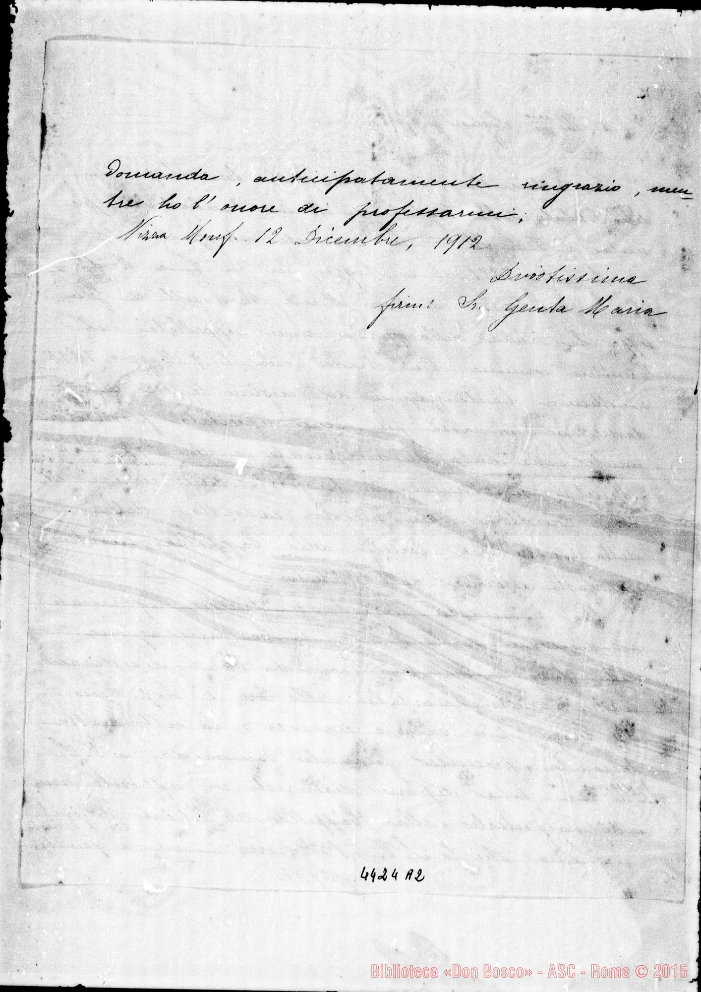 Fotogramma A 2 — Suor Genta Maria-Prefetto d’Alessandria. Nizza Monferrato, 12-12-1912