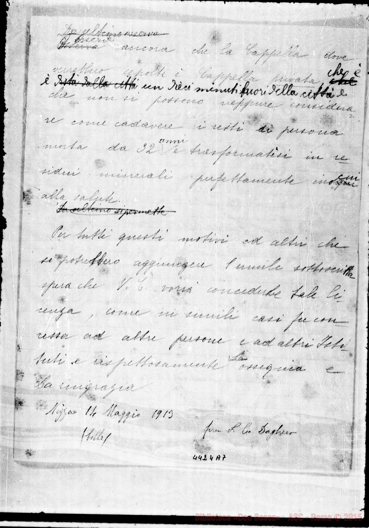 Fotogramma A 7 — Madre Caterina Daghero-Eccellenza. Nizza Monferrato, 14-05-1913. Minuta A matita