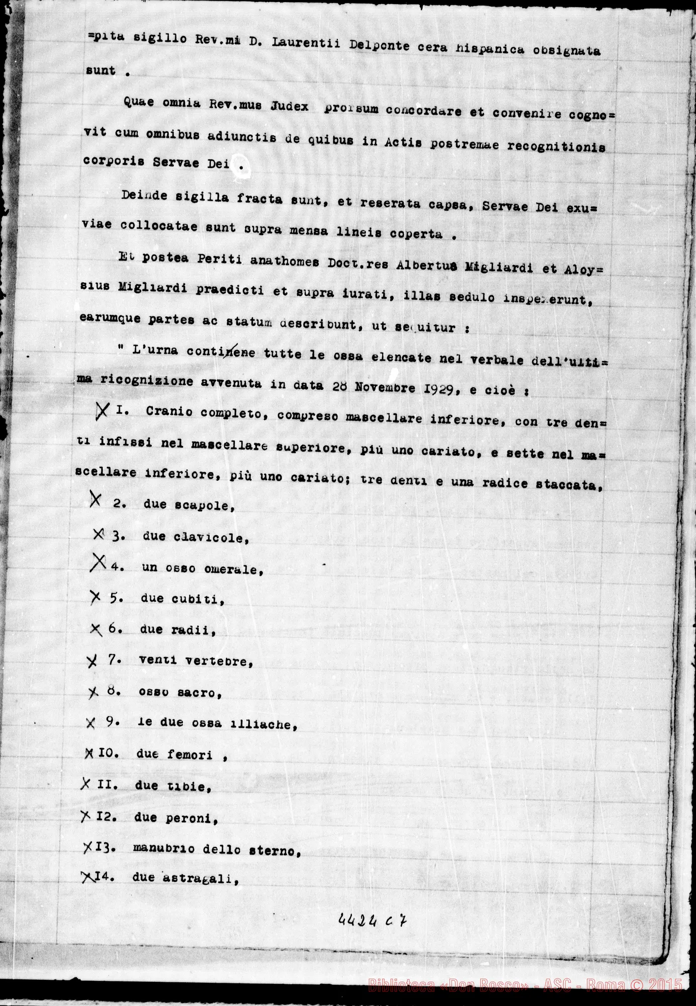 Fotogramma C 7 — Documenti circa la ricognizione della salma E deposizione in una nuova cassa fatta A Nizza, il 18-05-1933