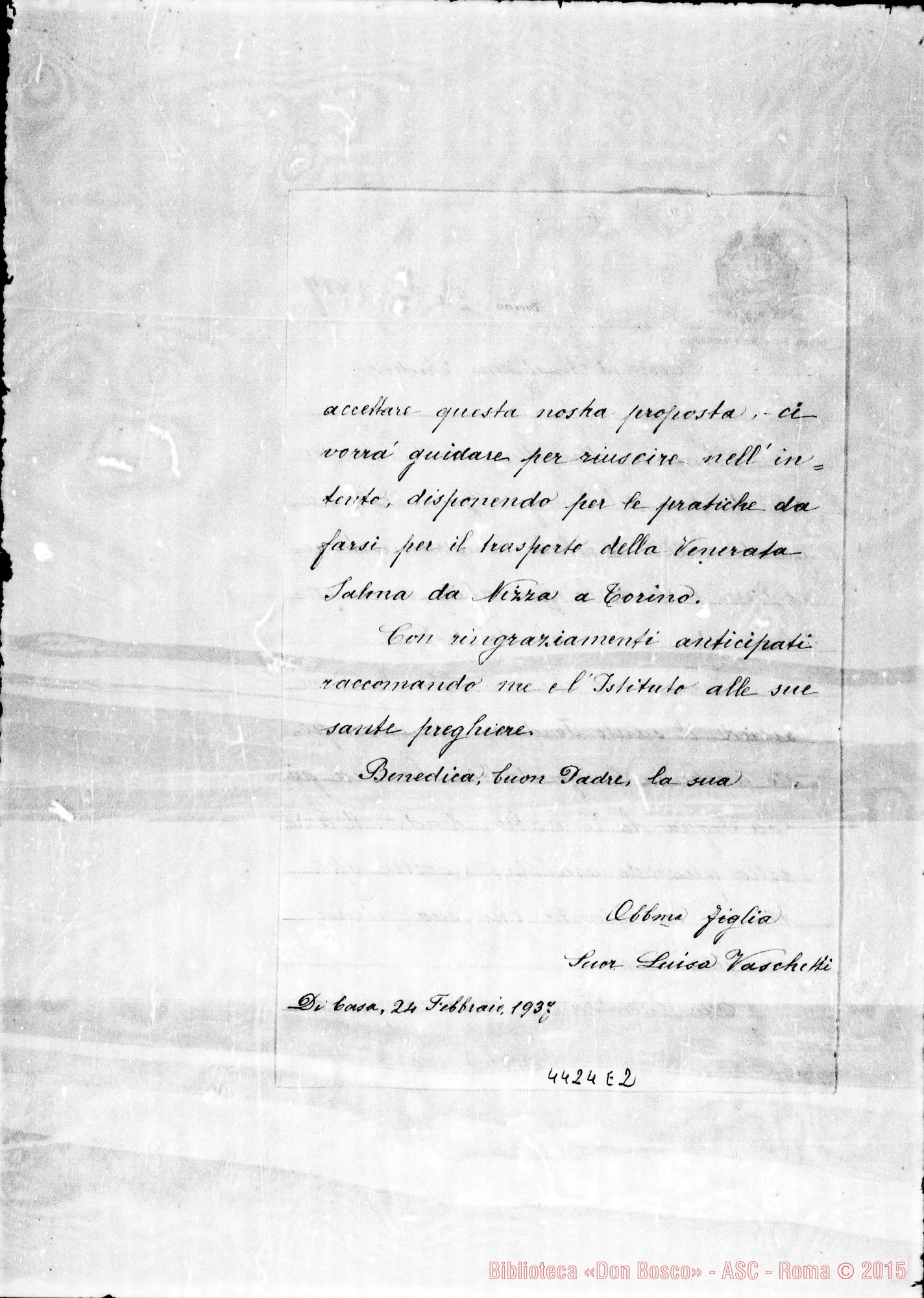 Fotogramma E 2 — Suor Luisa Vaschetti-Don Ricaldone, il 24-02-1937