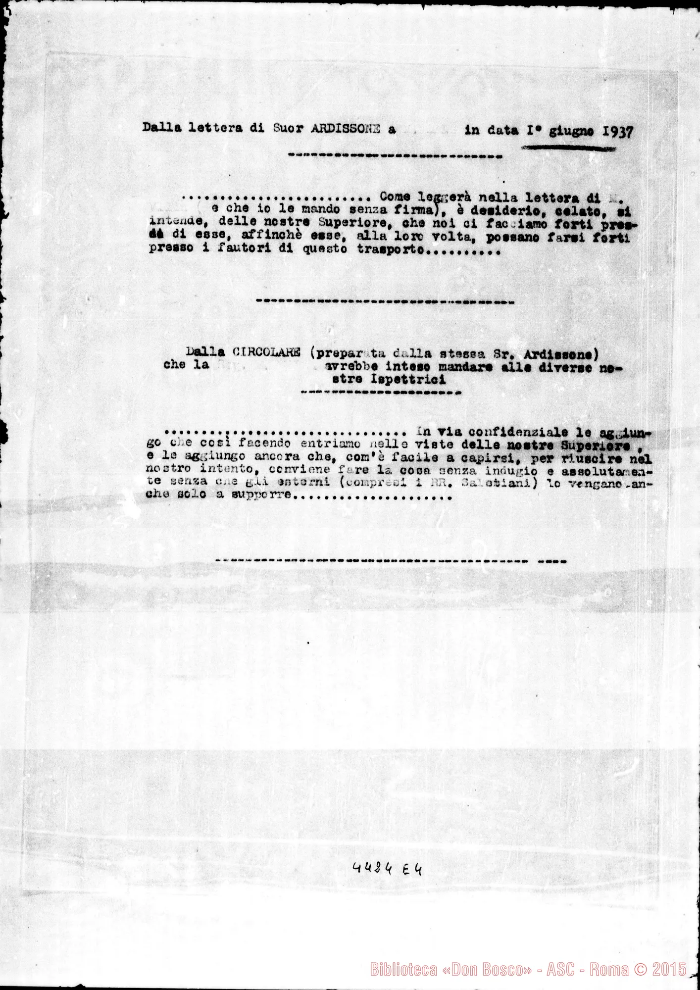 Fotogramma E 4 — Opposizione al trasferimento: Suor Ardissone Orsolina, 1’1-06-1937