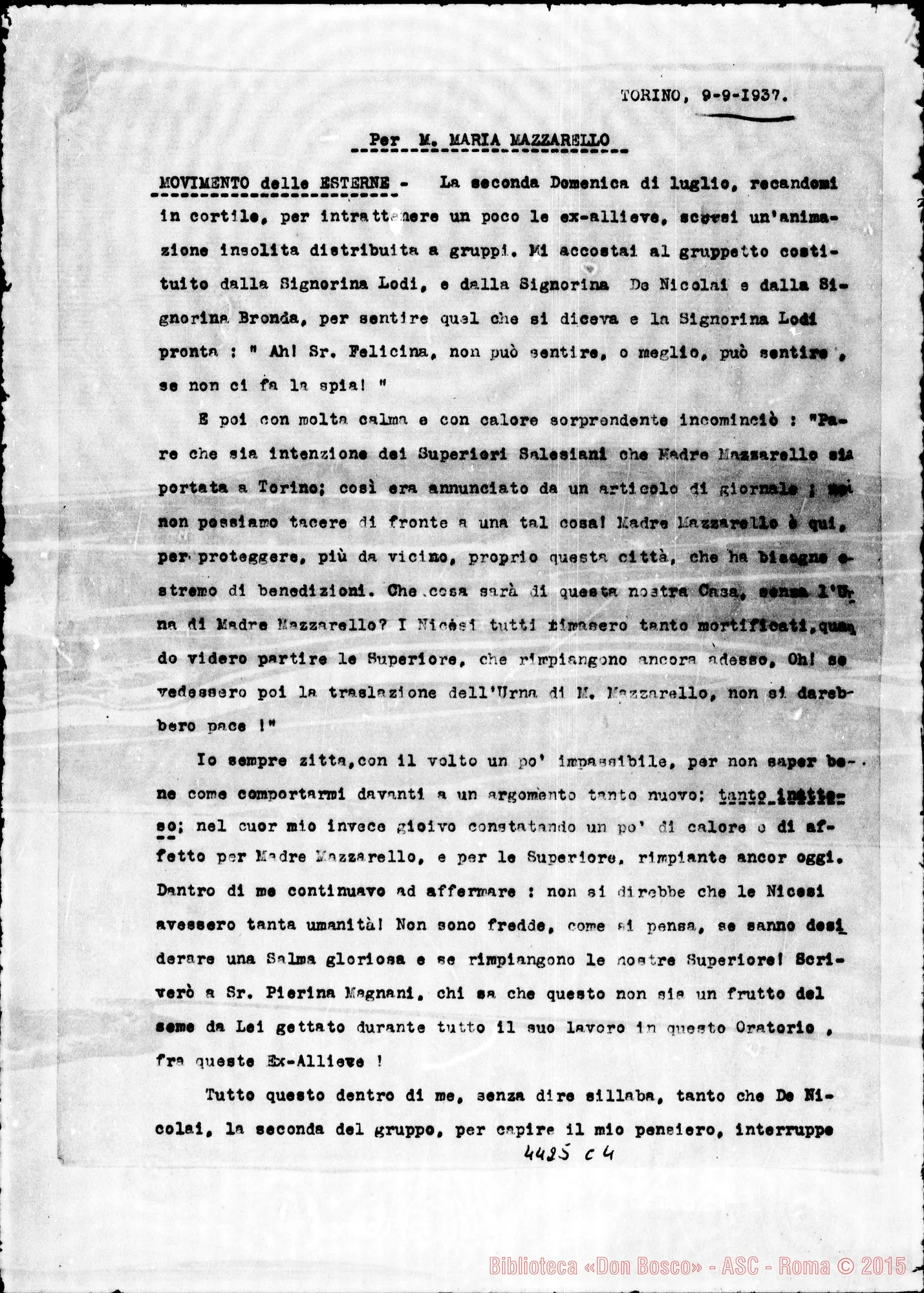 Fotogramma C 4 — Suor Groppi Felicina, F.M.A.: movimenti tra esterne, suore, etc… Torino, 9-09-1937