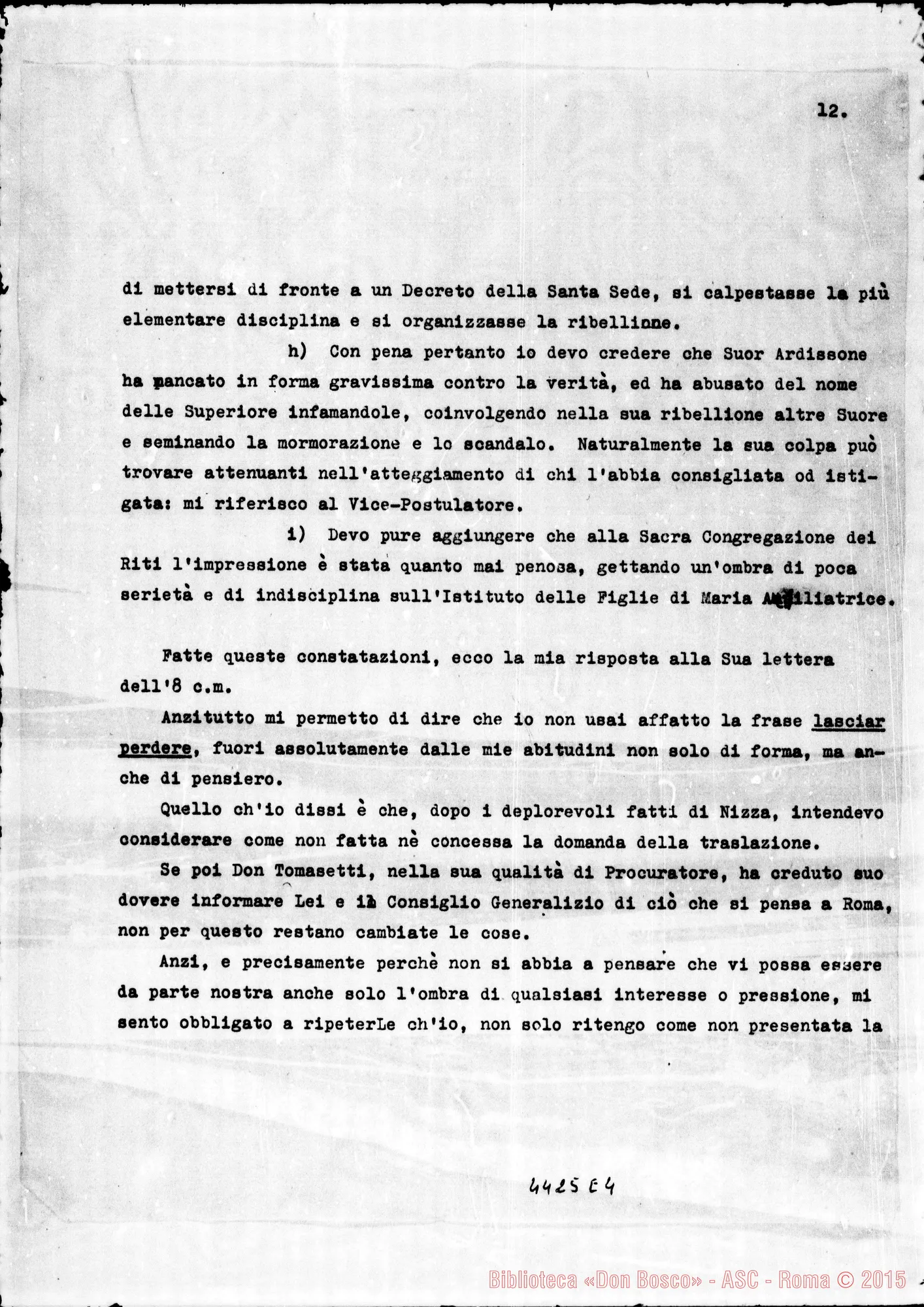 Fotogramma E 4 — Don Ricaldone-Madre Generale (Suor Vaschetti). Torino, 15-09-1937