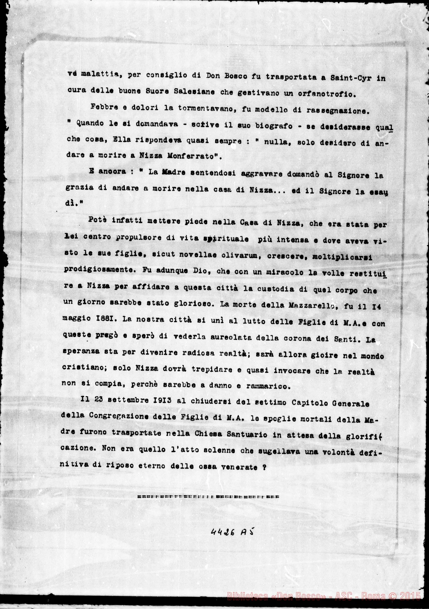 Fotogramma A 5 — Dal giornale «Ancora»: Il corpo di Suor Maria Mazzarello A Nizza Monferrato,-10-1937