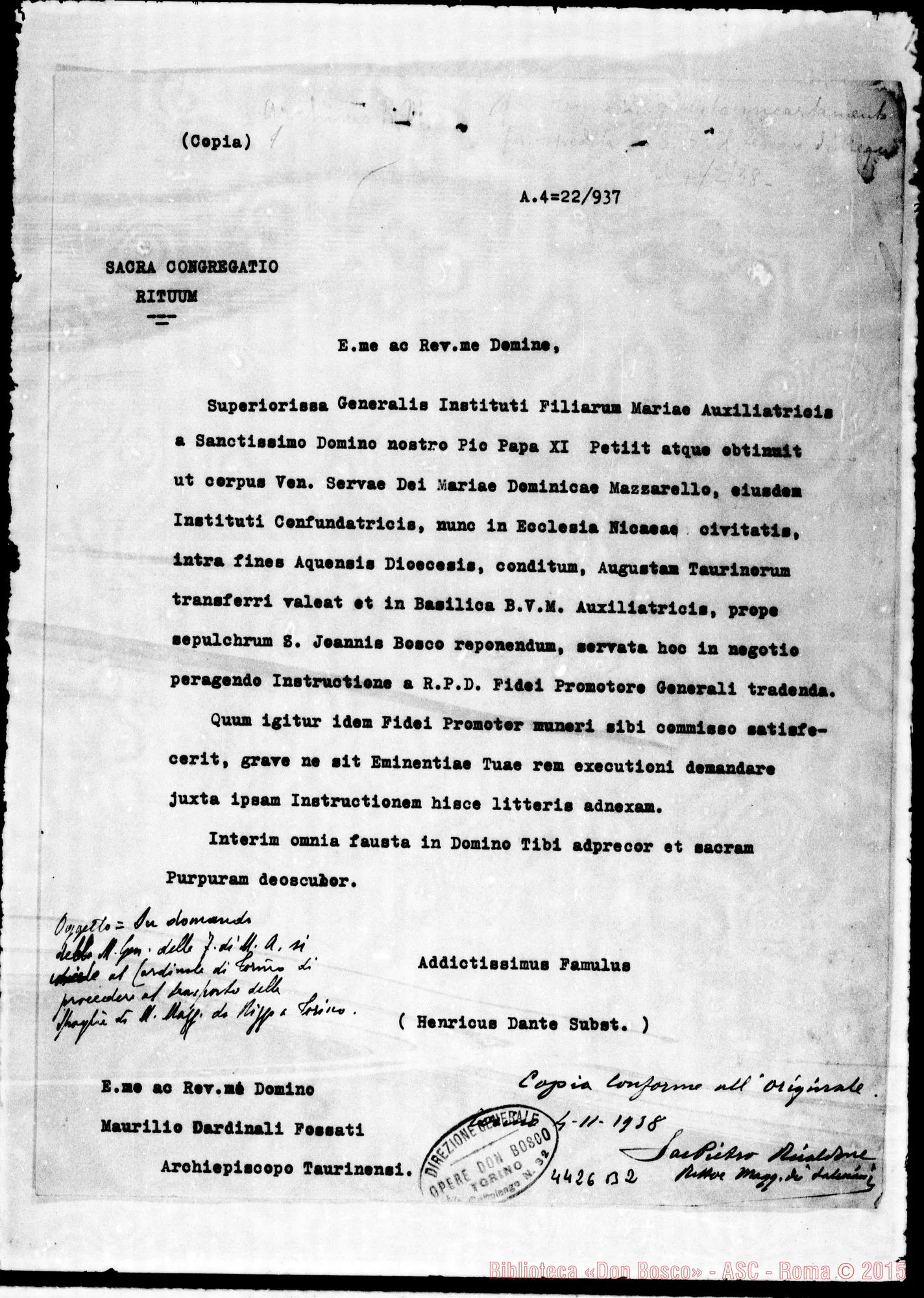 Fotogramma B 2 — Documenti relativi alla traslazione della salma A Torino