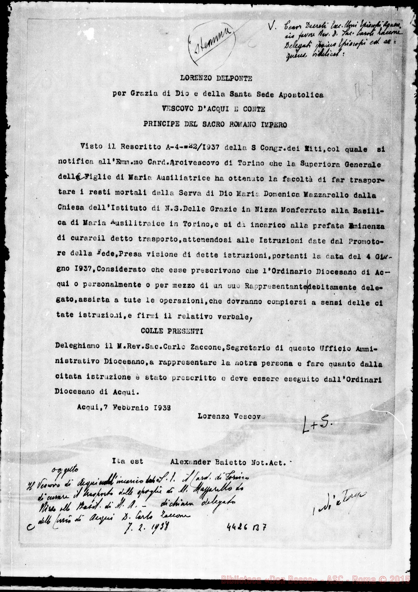 Fotogramma B 7 — Documenti relativi alla traslazione della salma A Torino