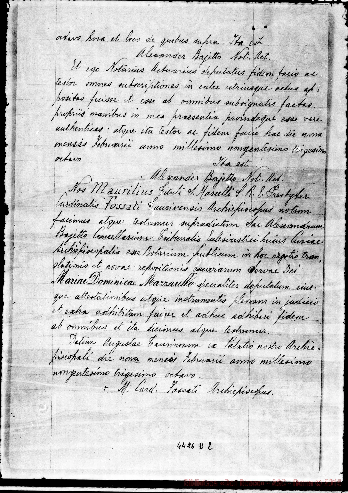 Fotogramma D 2 — Documenti relativi alla traslazione della salma A Torino