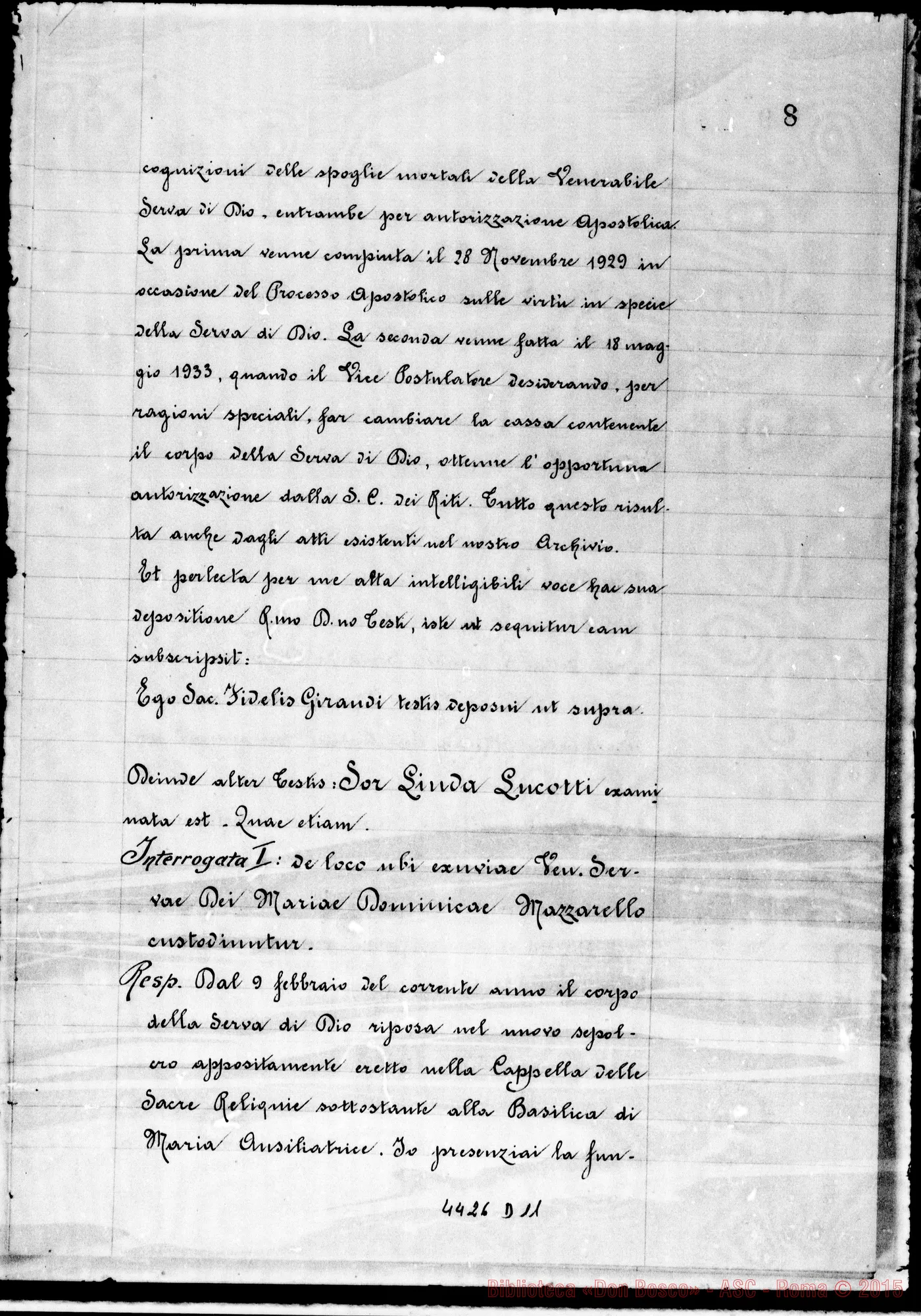 Fotogramma D 11 — Aquen: Beatificationis et Canonizationis Ven. Servae Dei Mariae Dominicae Mazzarello.