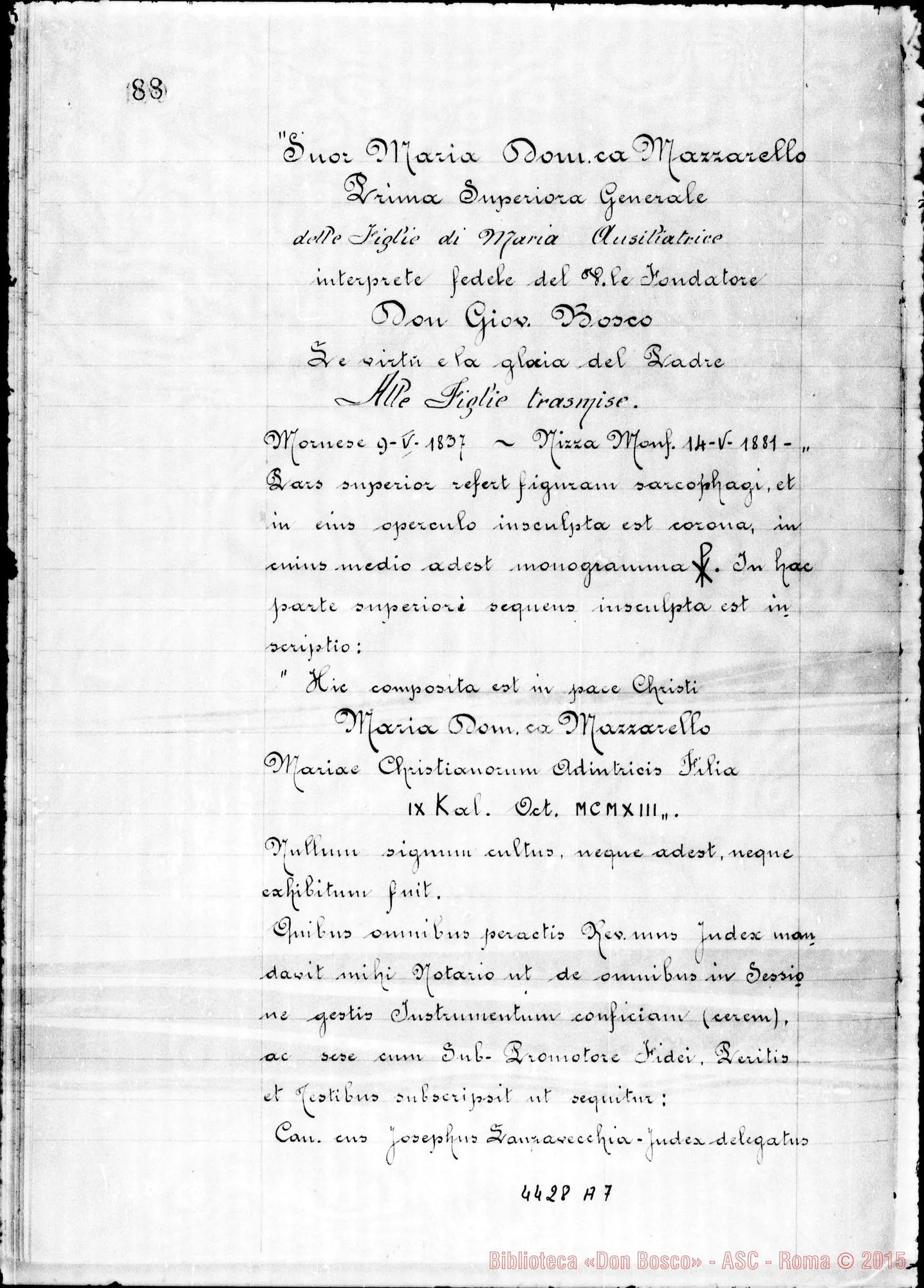 Fotogramma A 7 — Aquen: Beatificationis et Canonizationis Ven. Servae Dei Mariae Dominicae Mazzarello.