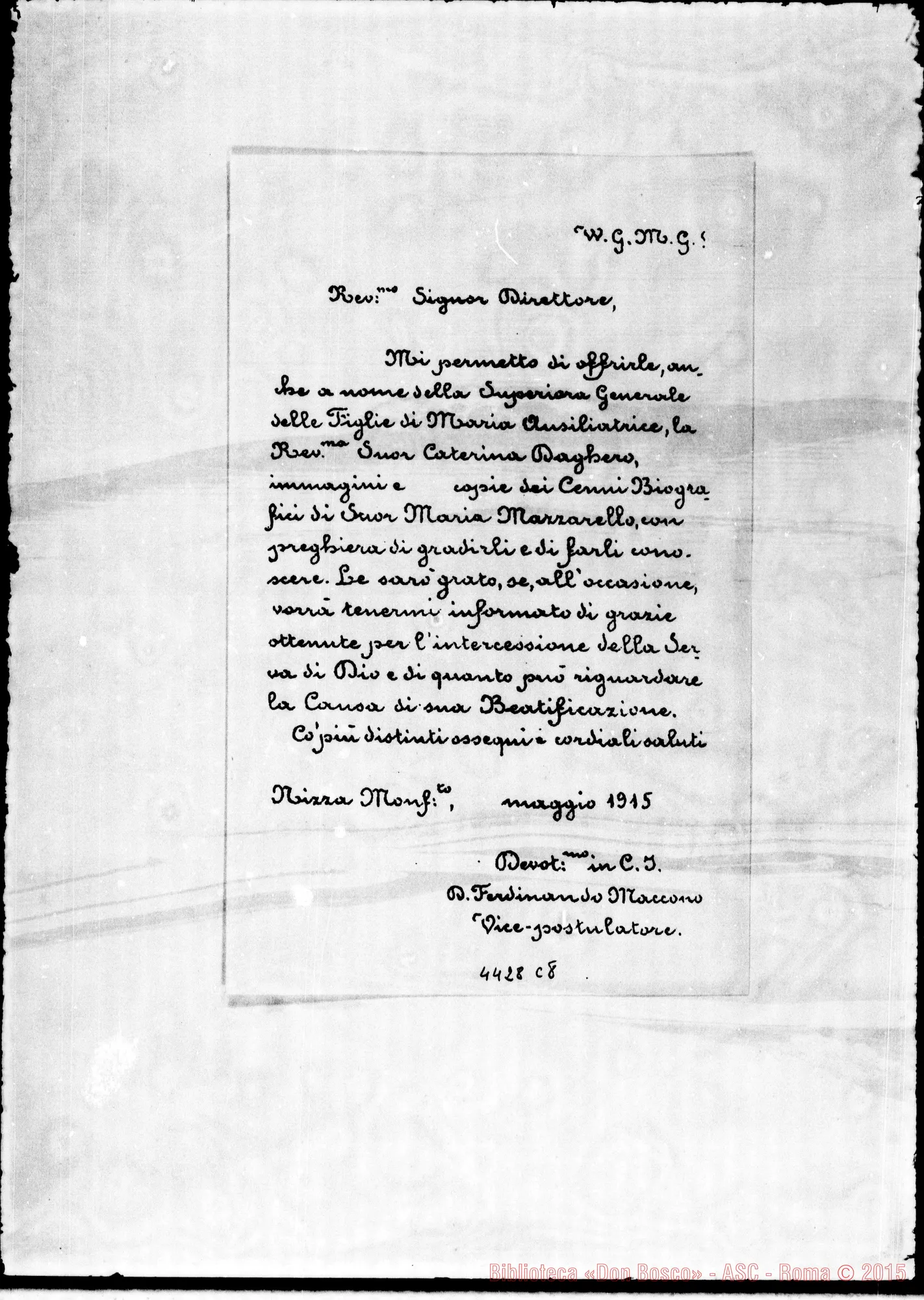 Fotogramma C 8 — Don Maccono Ferdinando, vice-postulatore-Direttori. Nizza Monf., maggio 1915