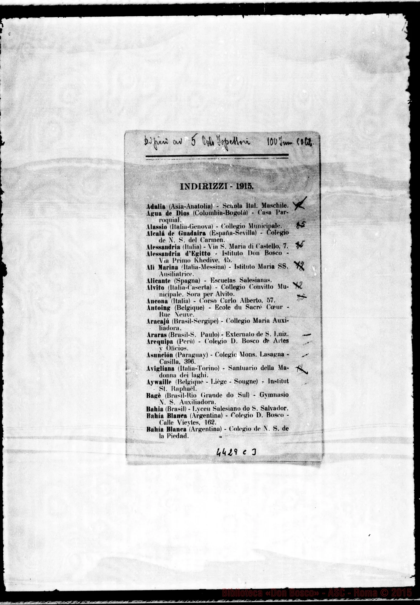 Fotogramma C 3 — Indirizzi per chiedere lettere postulatorie