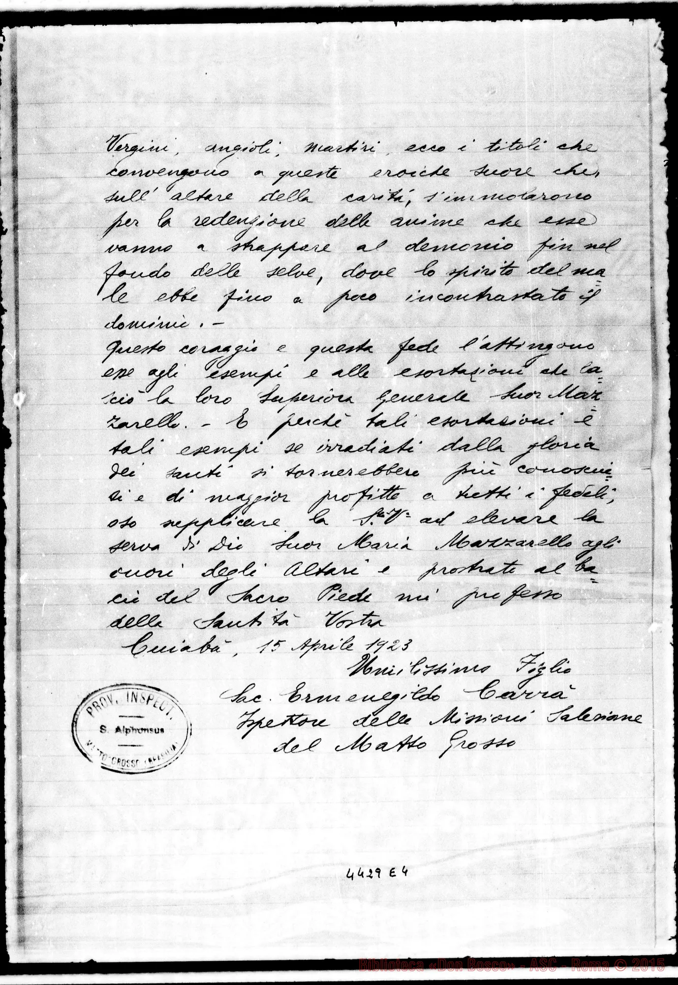 Fotogramma E 4 — Carrá Hermenegildo, sac.SDB Ispettore. Matto Grosso