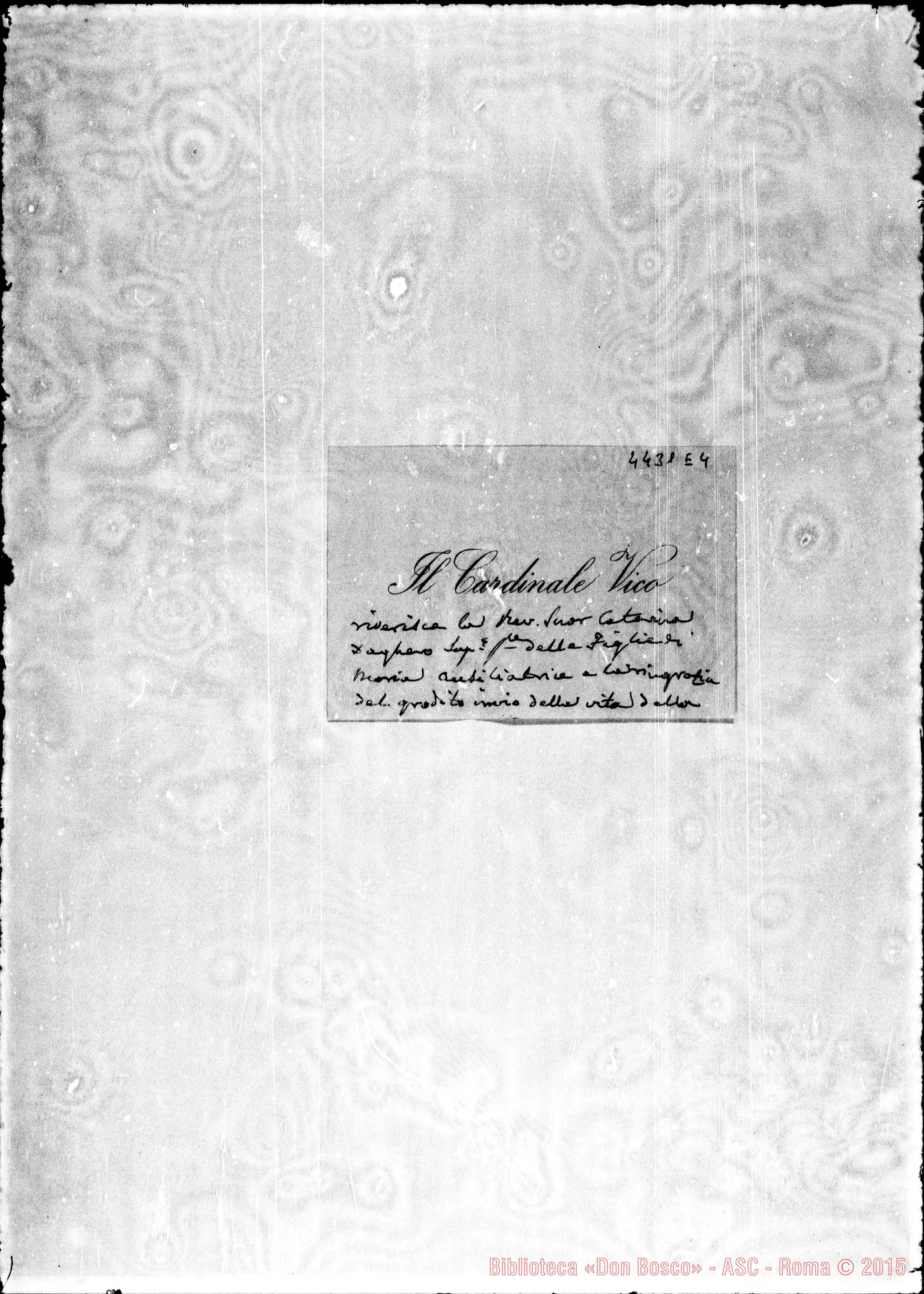 Fotogramma E 4 — Vico Antonio, cardinale. Prefetto S.C. dei Riti