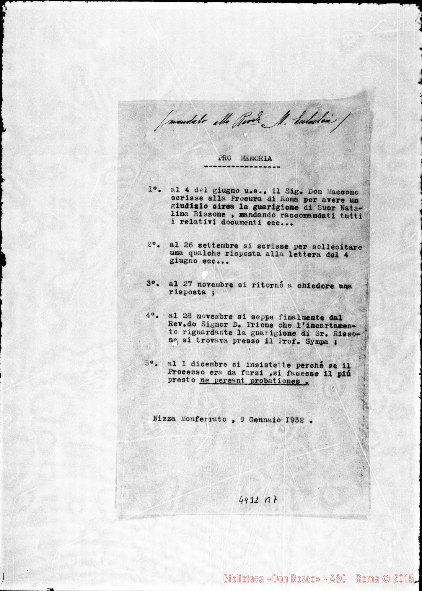 Fotogramma B 7 — Da Nizza A Madre Eulalia Bosco: promemoria, il 9-01-1932