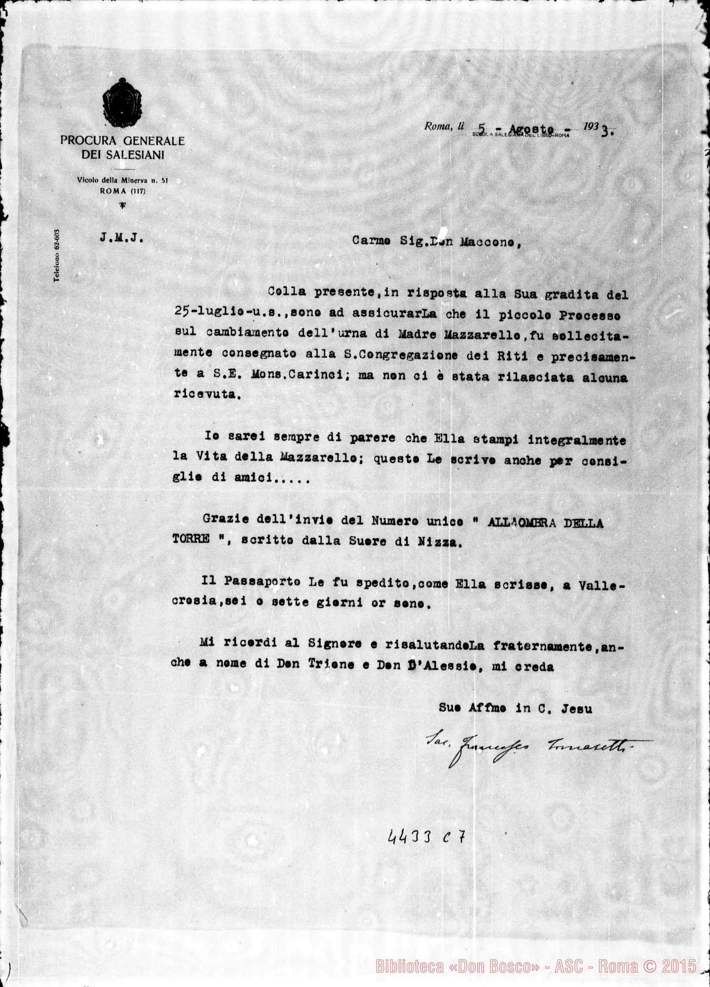 Fotogramma C 7 — Don Tomasetti-Don Maccono. Roma, 5-08-1933