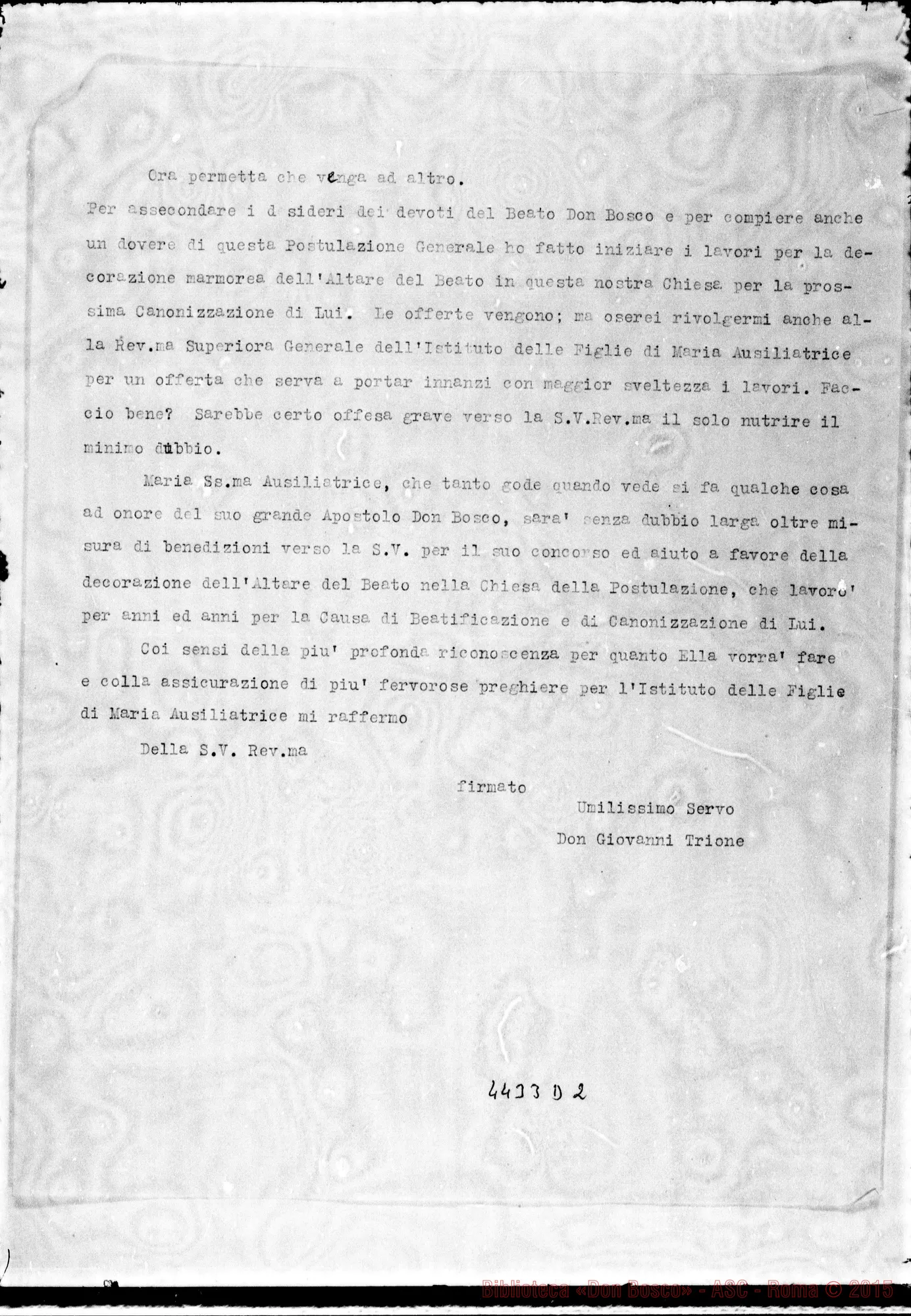 Fotogramma D 2 — Don Trione Giovanni-Madre Generale. Roma, 27-11-1933