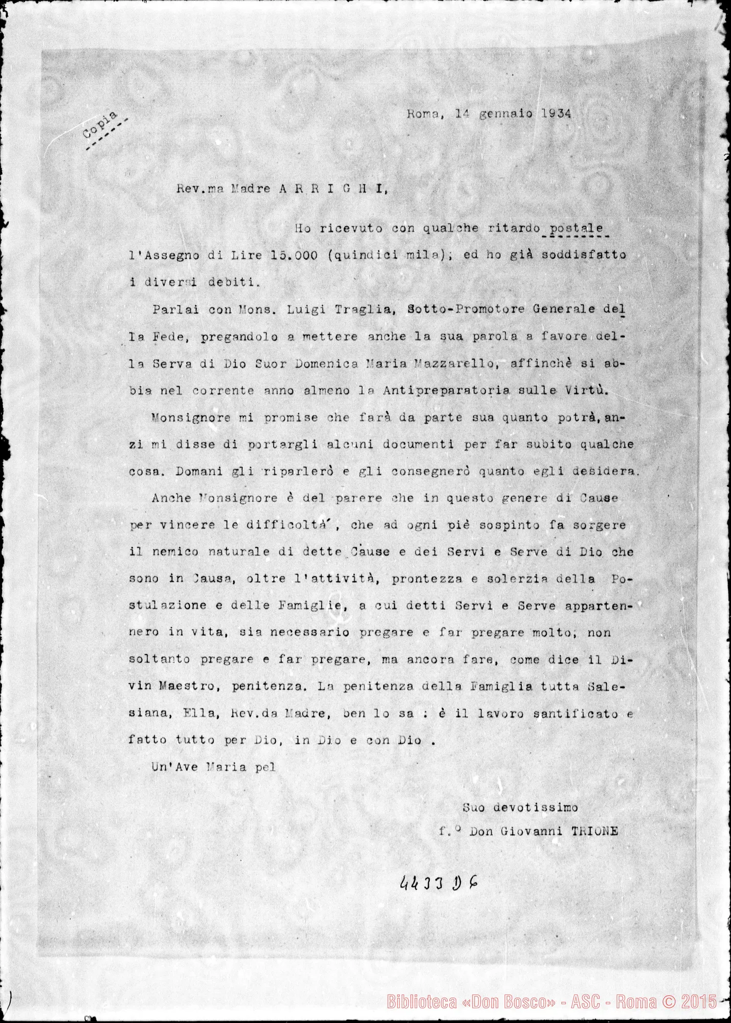 Fotogramma D 6 — Don Trione Giovanni-Madre Arrighi. Roma, 14-01-1934
