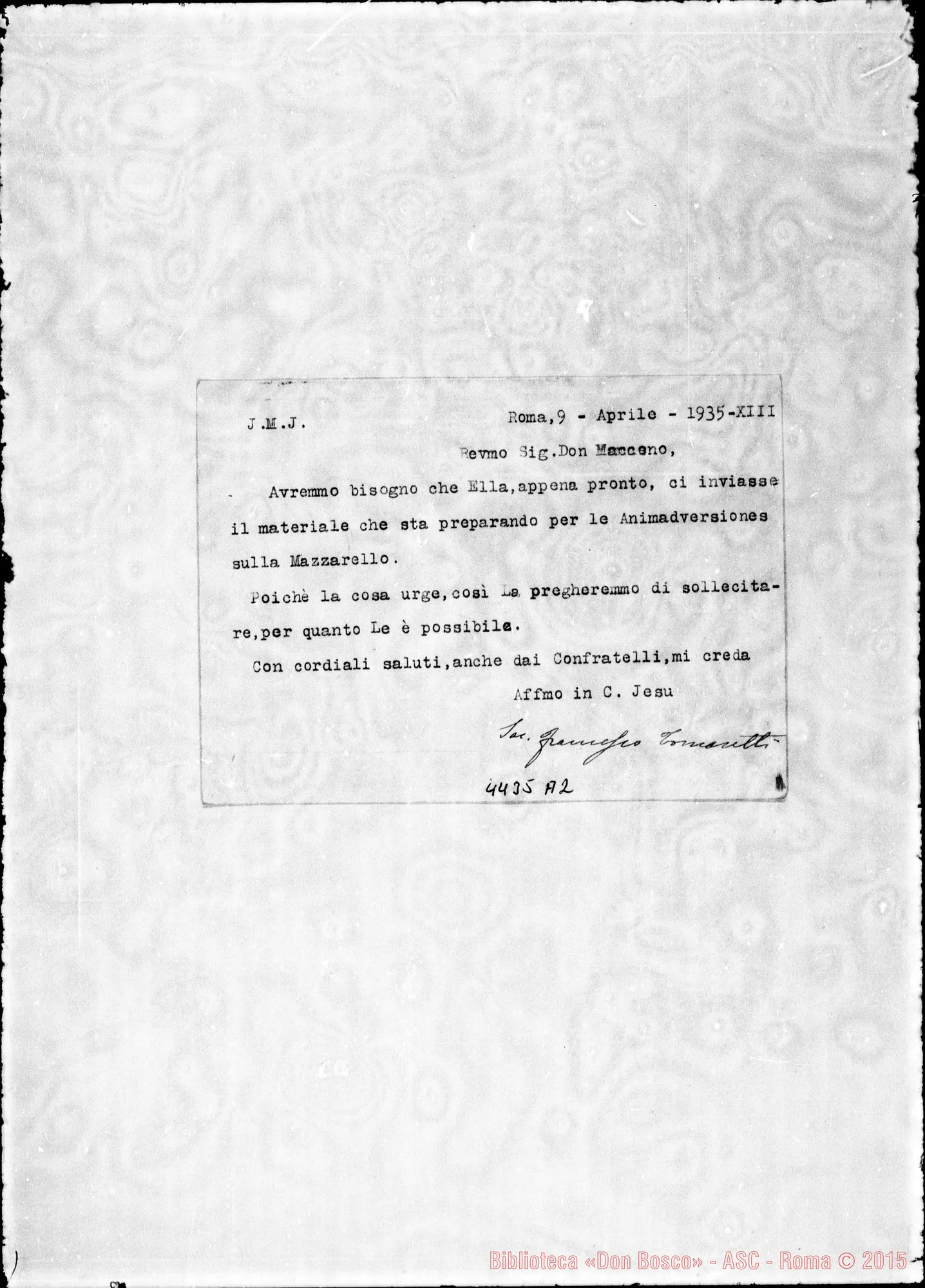Fotogramma A 2 — Don Tomasetti-Don Maccono. Roma, 9-04-1935
