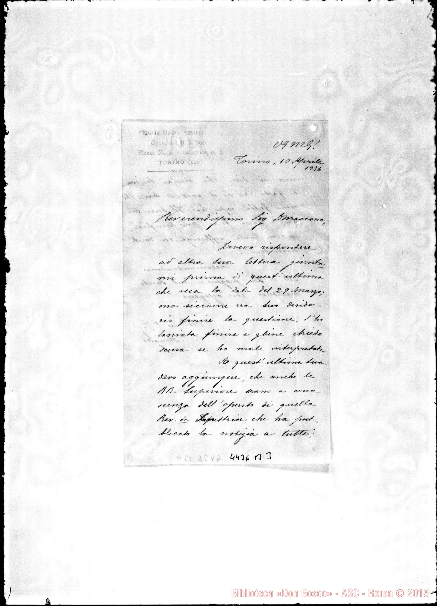 Fotogramma B 3 — Madre Arrighi Caterina-Don Maccono. Torino, 10-04-1936