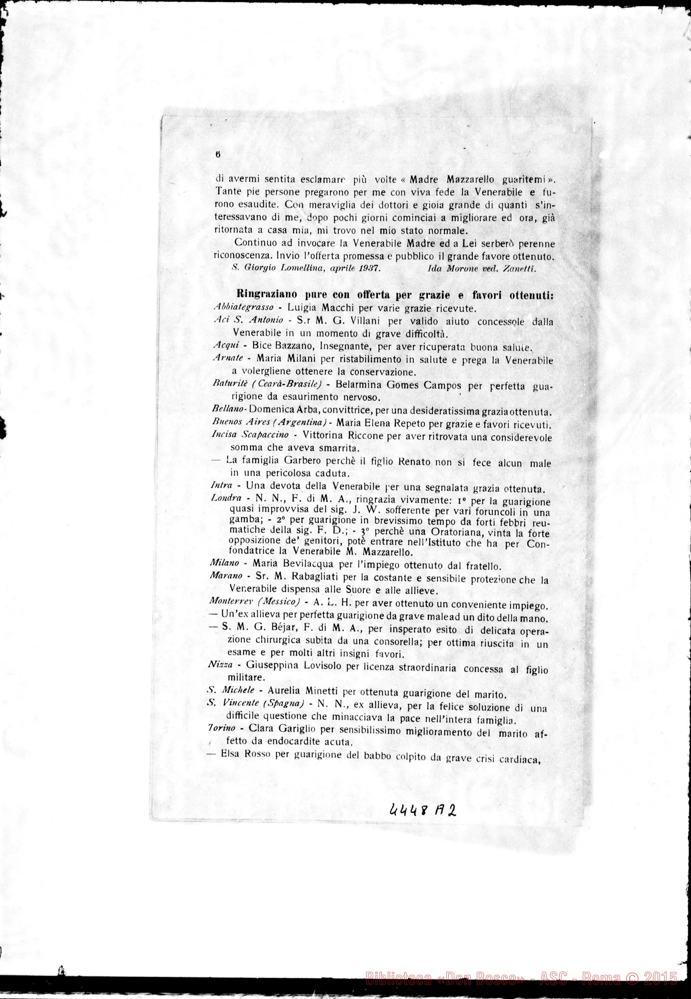 Fotogramma A 2 — Dal 30 ottobre 1911 fino al 24 luglio 1937