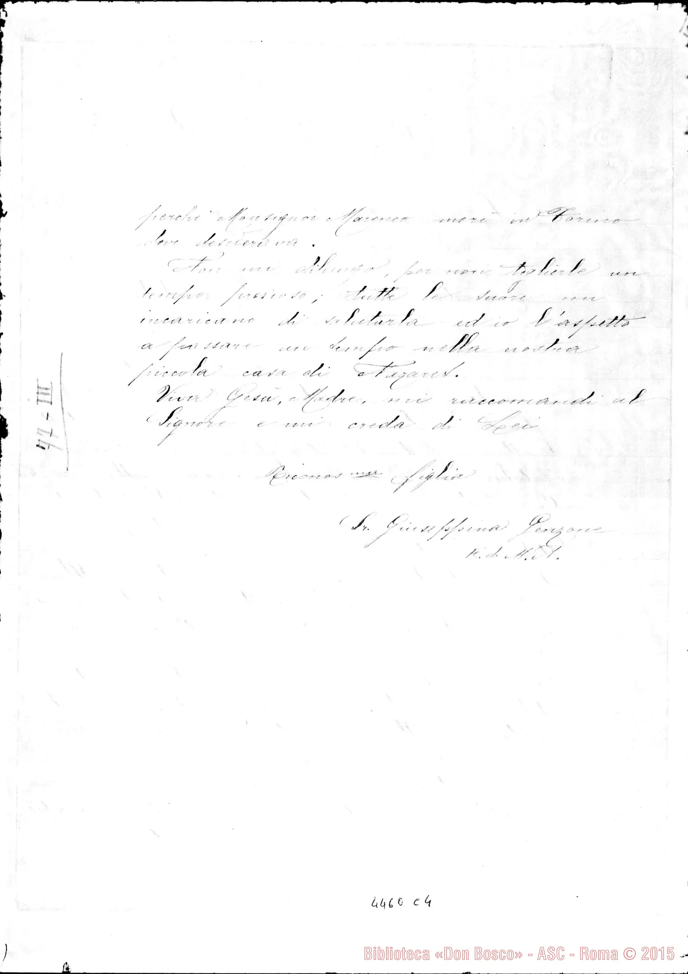 Fotogramma C 4 — Genzone Giuseppina, suora F.M.A.-Madre Eulalia Bosco. Belén, 24-11-1921. All. rel. della grazia di Madre Mazzarello ricev. da Mons. Marenco