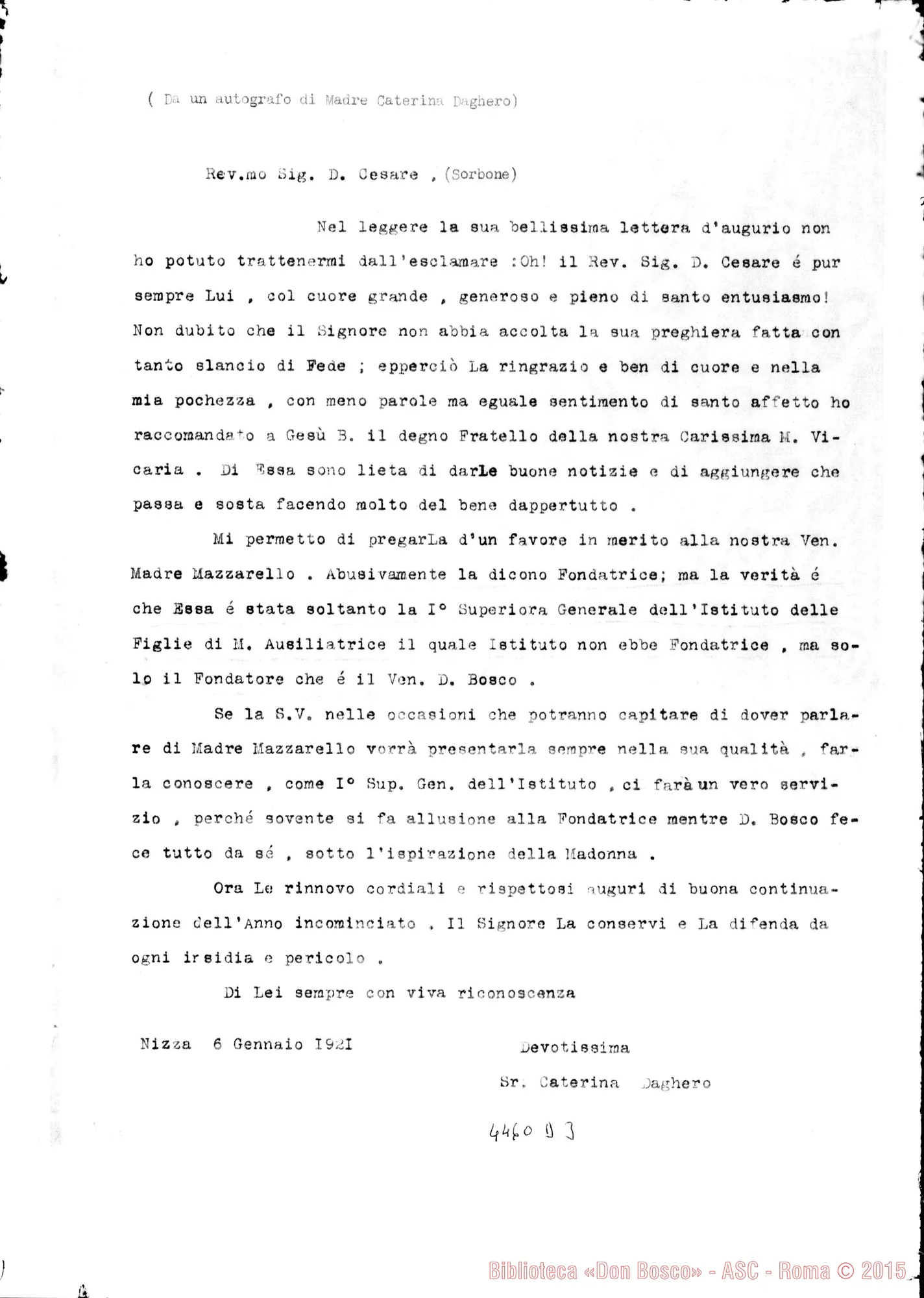 Fotogramma D 3 — Madre Caterina Daghero-Don Cesare Sorbone. Nizza Monf., 6-01-1921