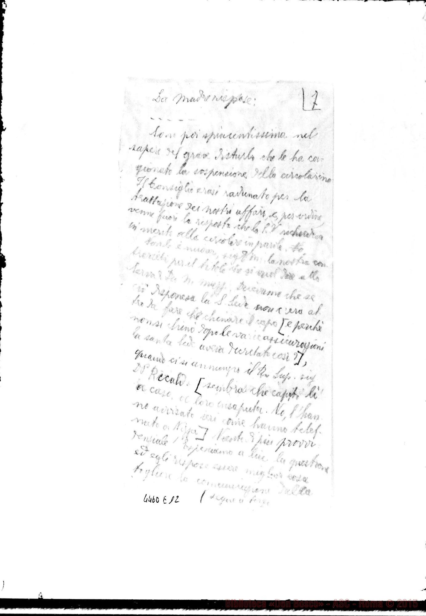 Fotogramma E 12 — Don Maccono: minuta di lettera senza intestazione E s.d.