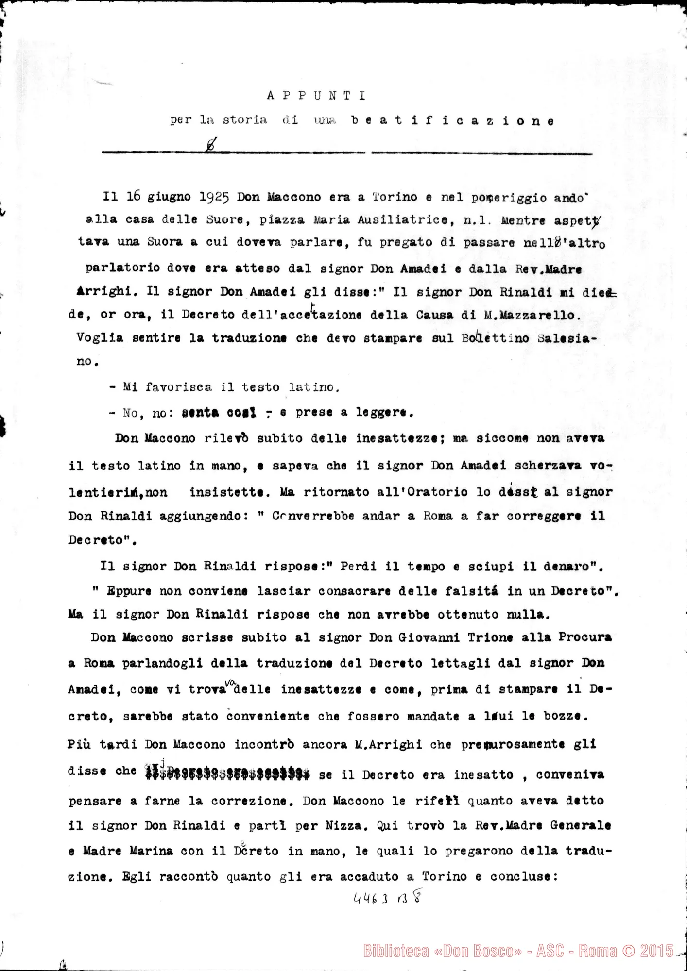 Fotogramma B 8 — DON MACCONO: «Per la Storia». Dt. Appunti per la storia di una Beatificazione