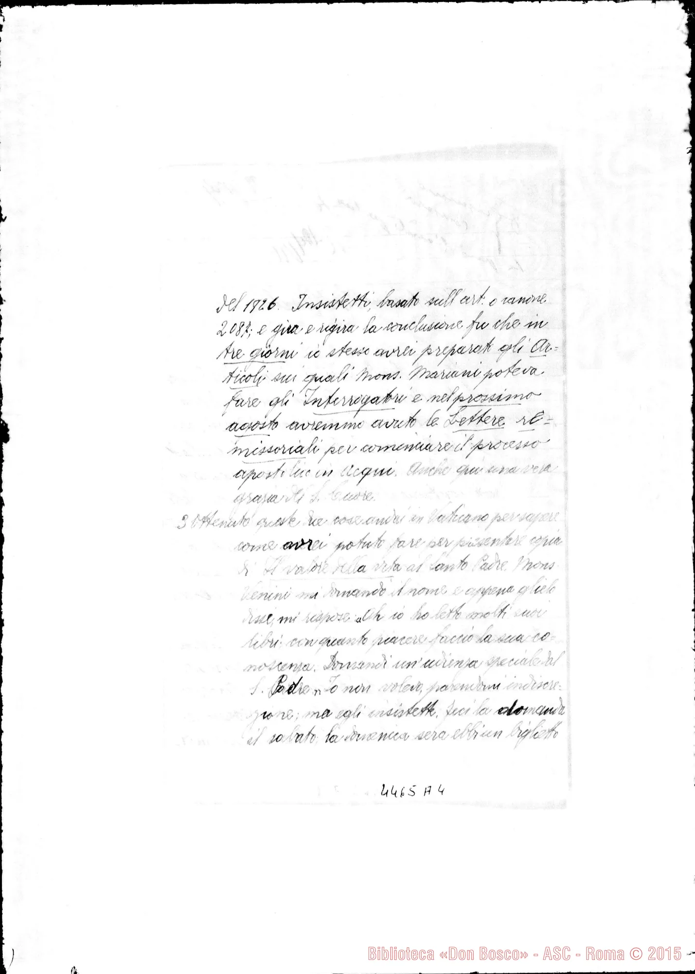 Fotogramma A 4 — Don Maccono-Don Rinaldi. Nizza Monf., 13-07-1925. Sulla correzione del Decreto. Autogr. Rinaldi