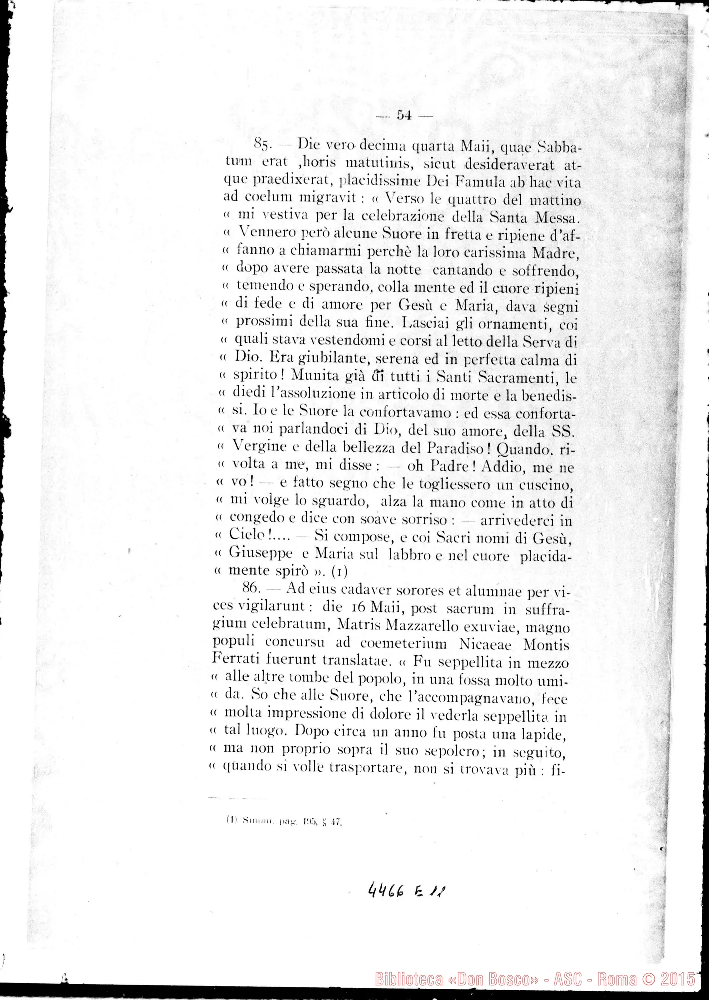 Fotogramma E 11 — De pretioso obitu et funere