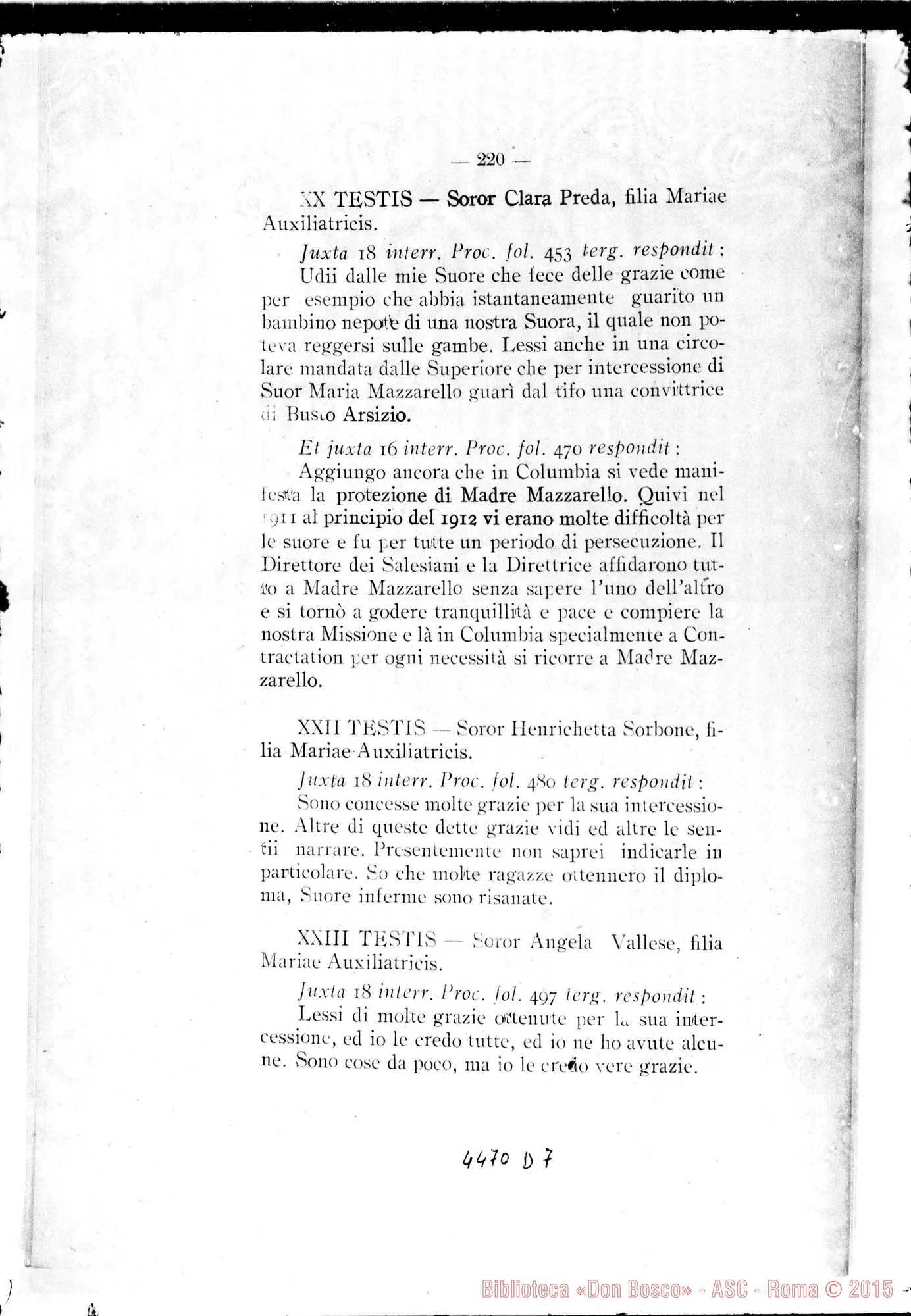 Fotogramma D 7 — Catalogus testium et scientiae singulorum causa. Aprilis, 1922