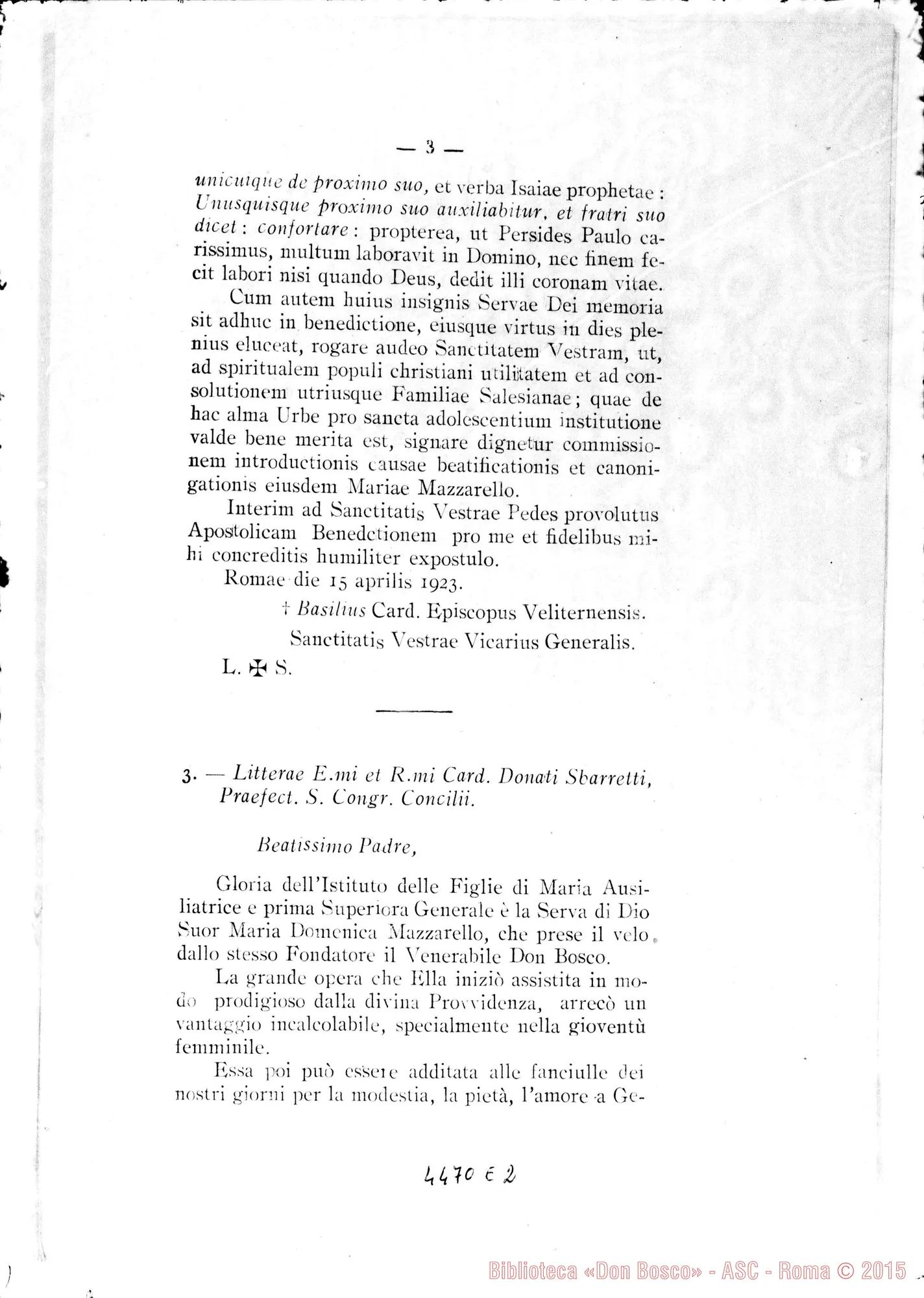 Fotogramma E 2 — Litterae Postulatoriae. 1923