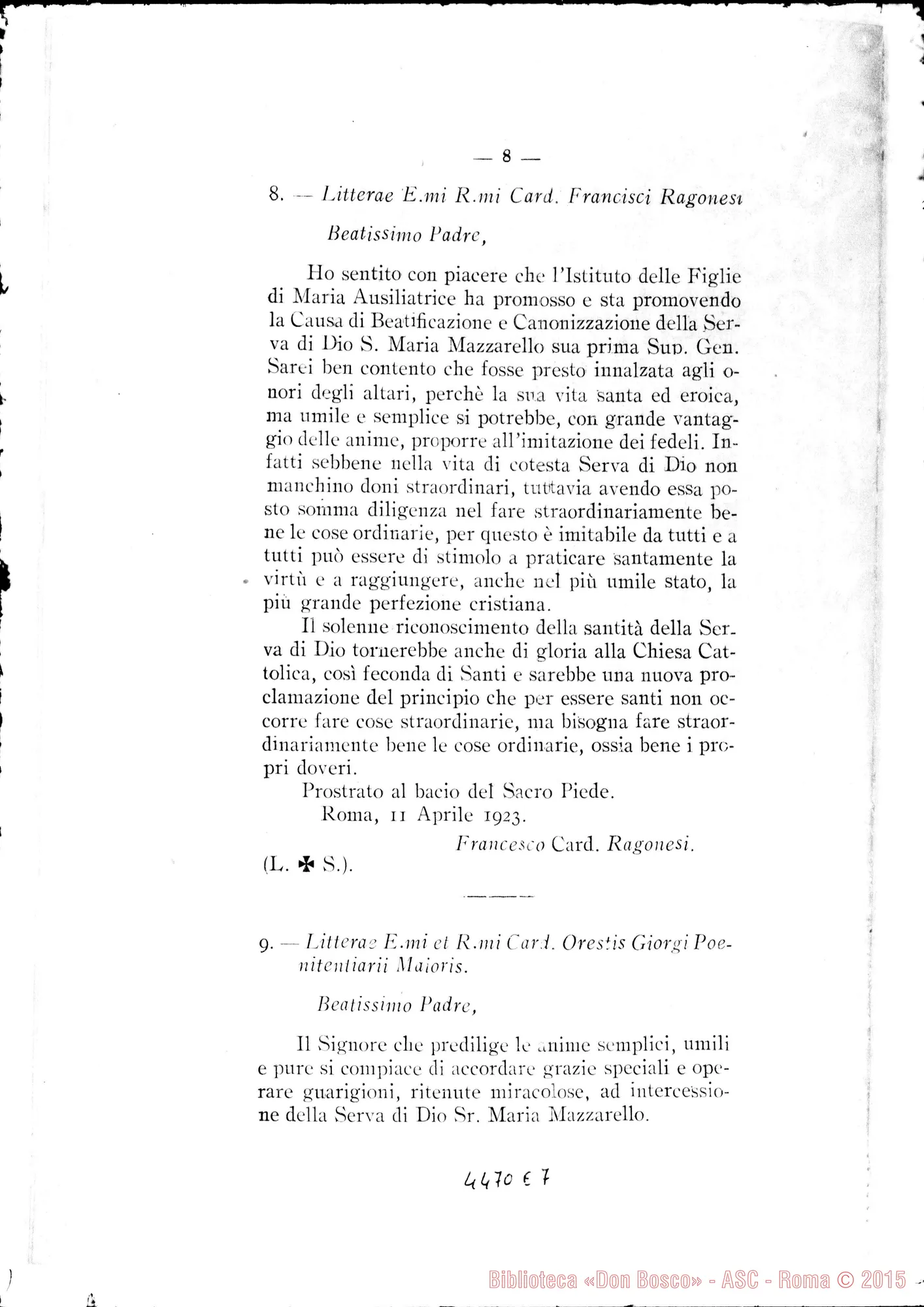 Fotogramma E 7 — Litterae Postulatoriae. 1923