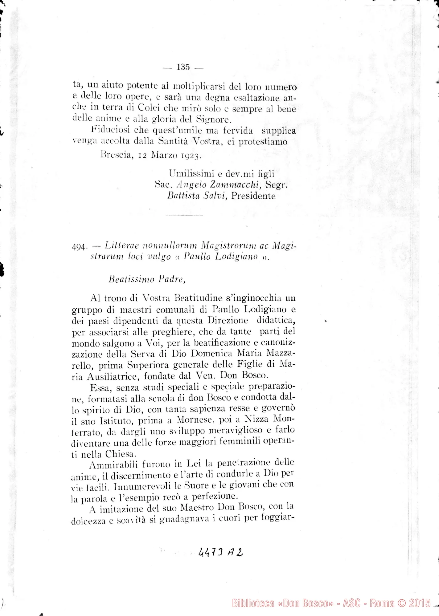 Fotogramma A 2 — Litterae Postulatoriae. 1923