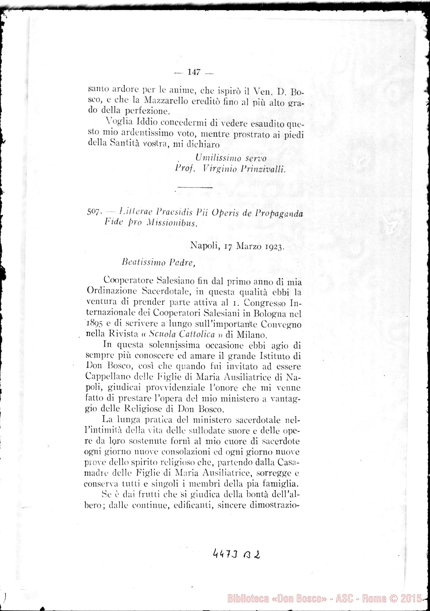 Fotogramma B 2 — Litterae Postulatoriae. 1923