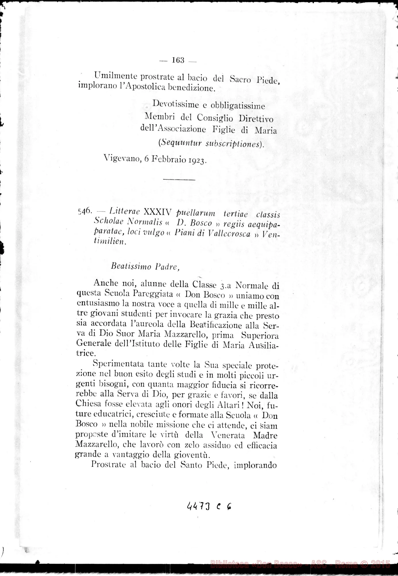 Fotogramma C 6 — Litterae Postulatoriae. 1923