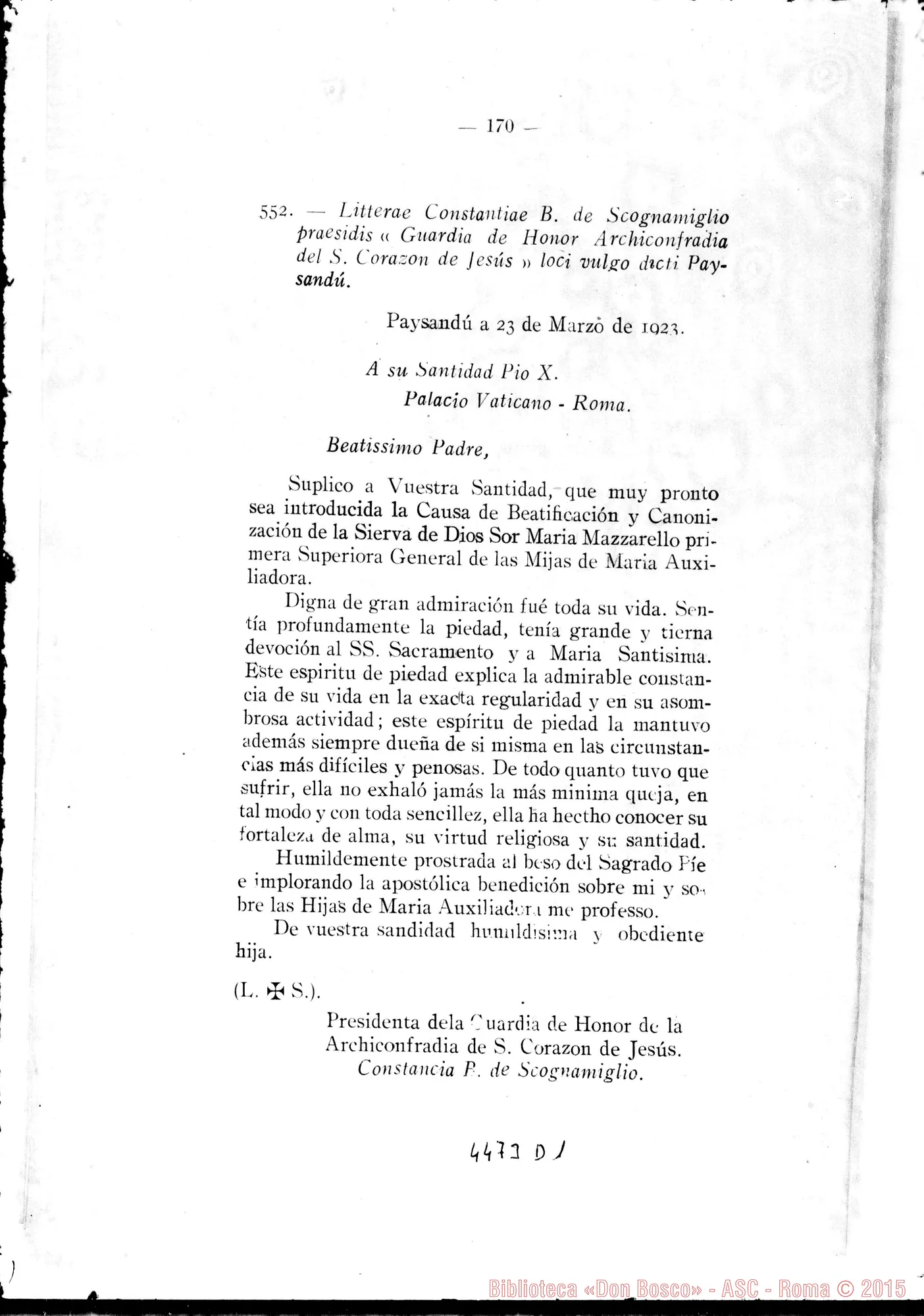 Fotogramma D 1 — Litterae Postulatoriae. 1923