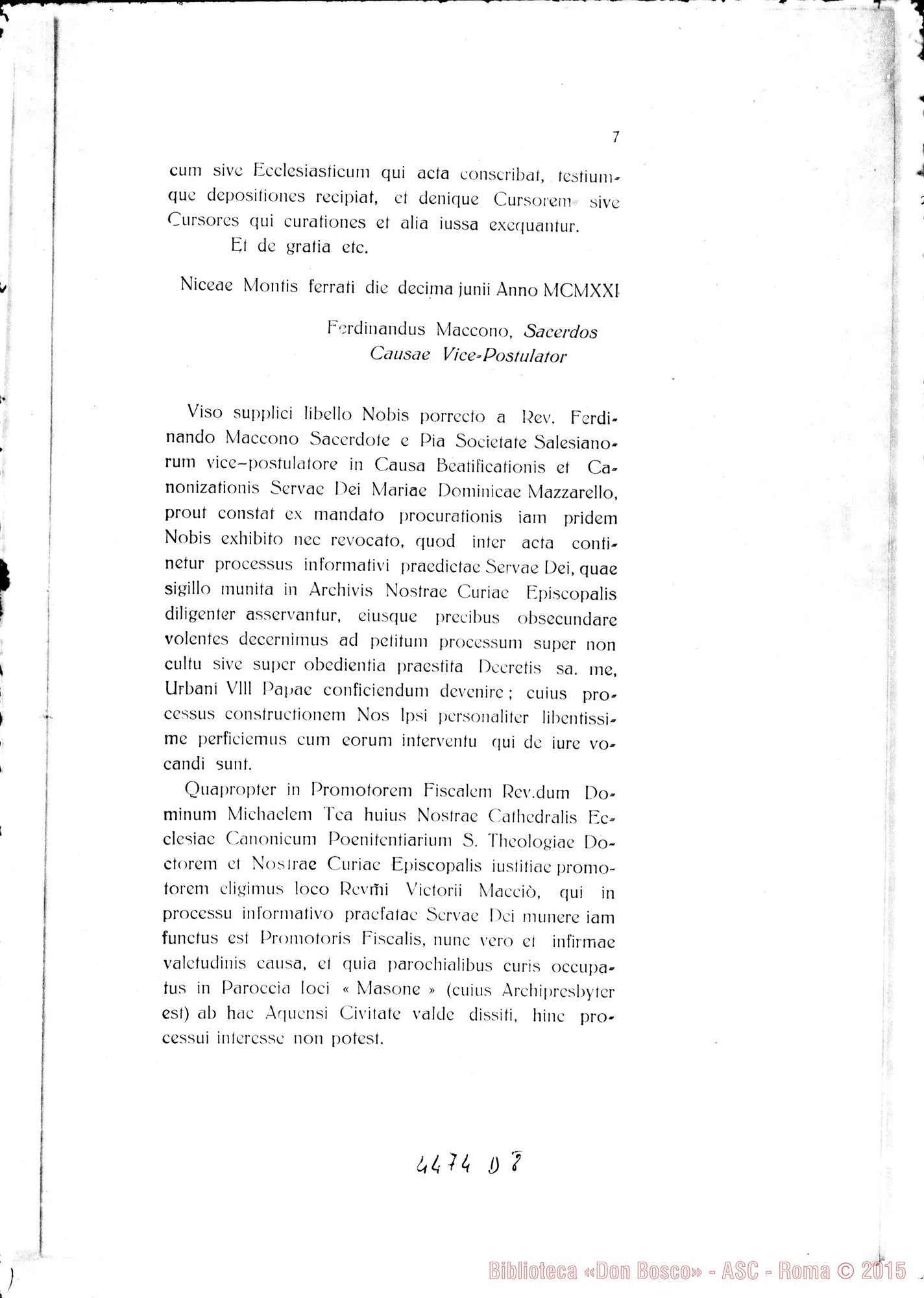 Fotogramma D 8 — Positio super Non Cultu. 1926