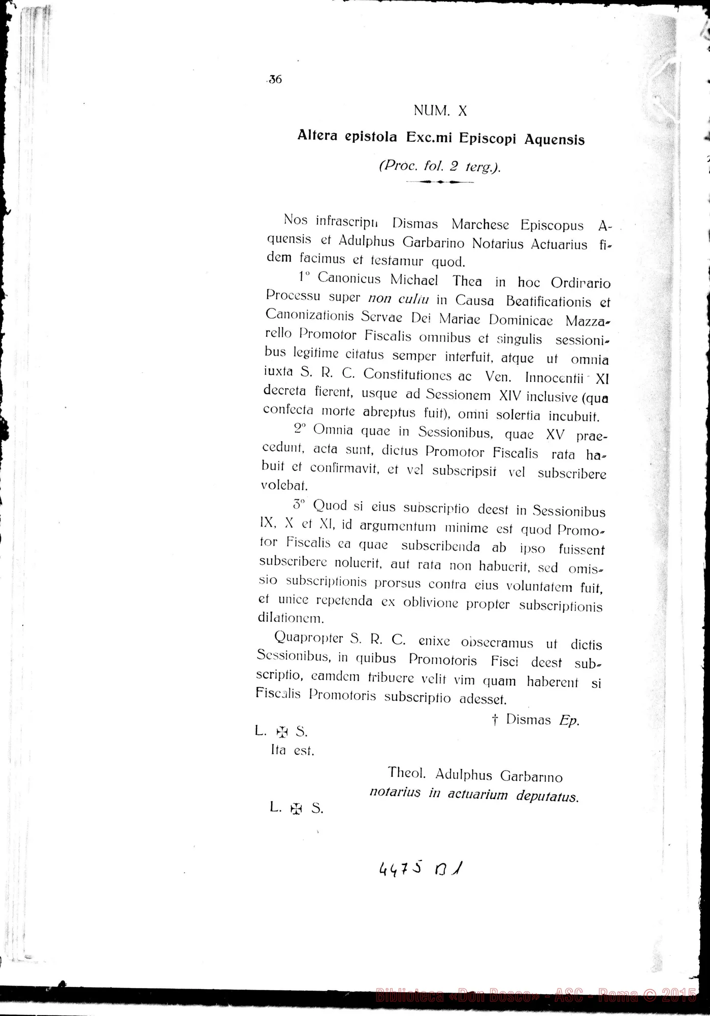 Fotogramma B 1 — Positio super Non Cultu. 1926
