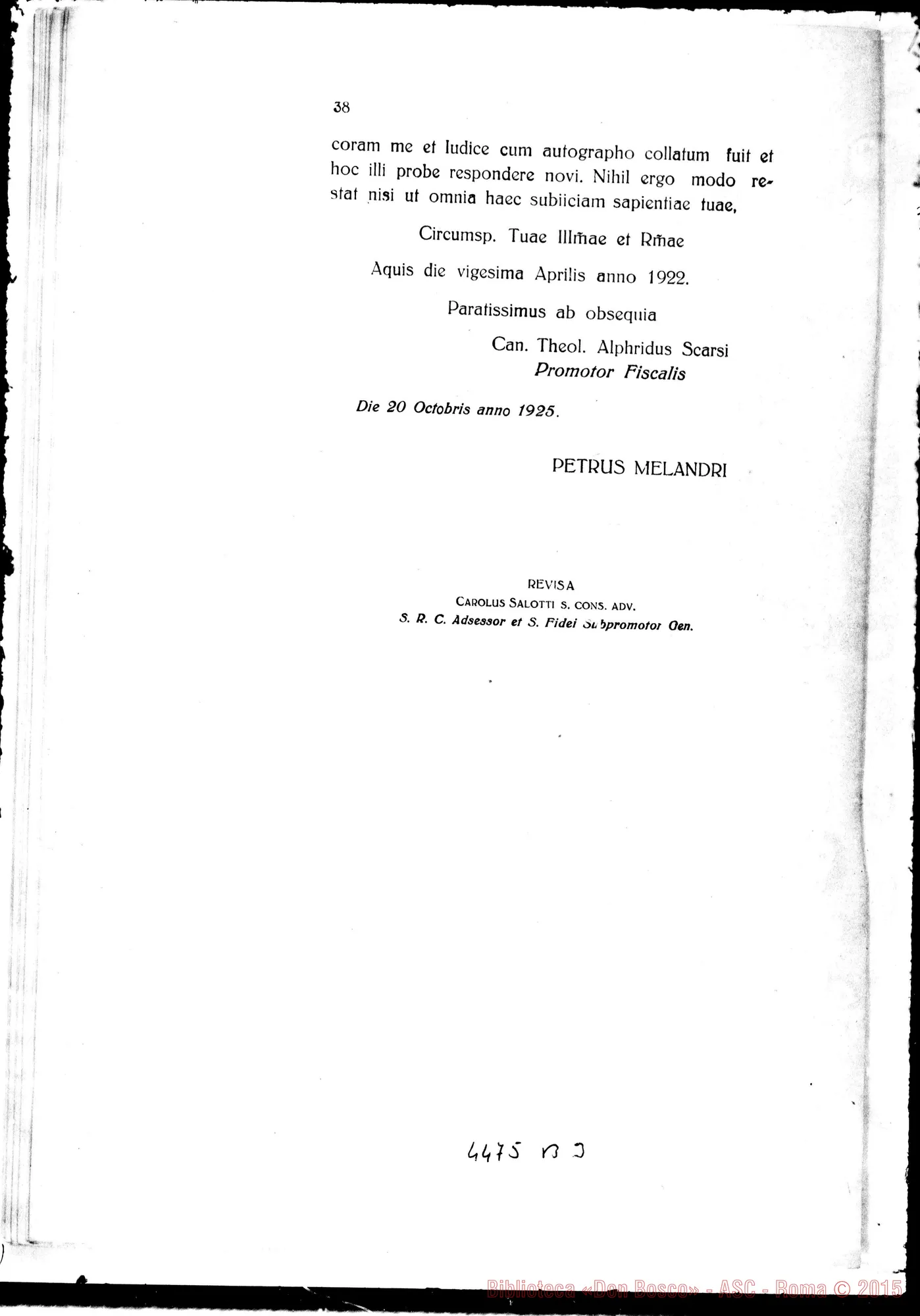 Fotogramma B 3 — Positio super Non Cultu. 1926