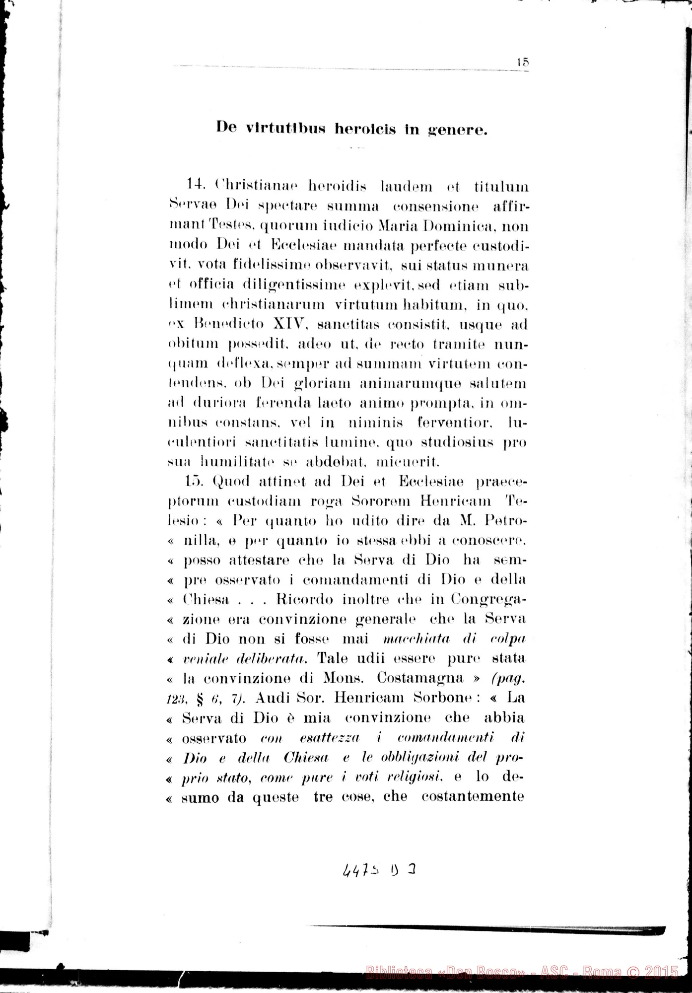 Fotogramma D 3 — Positio super virtutibus. Giugno 1933