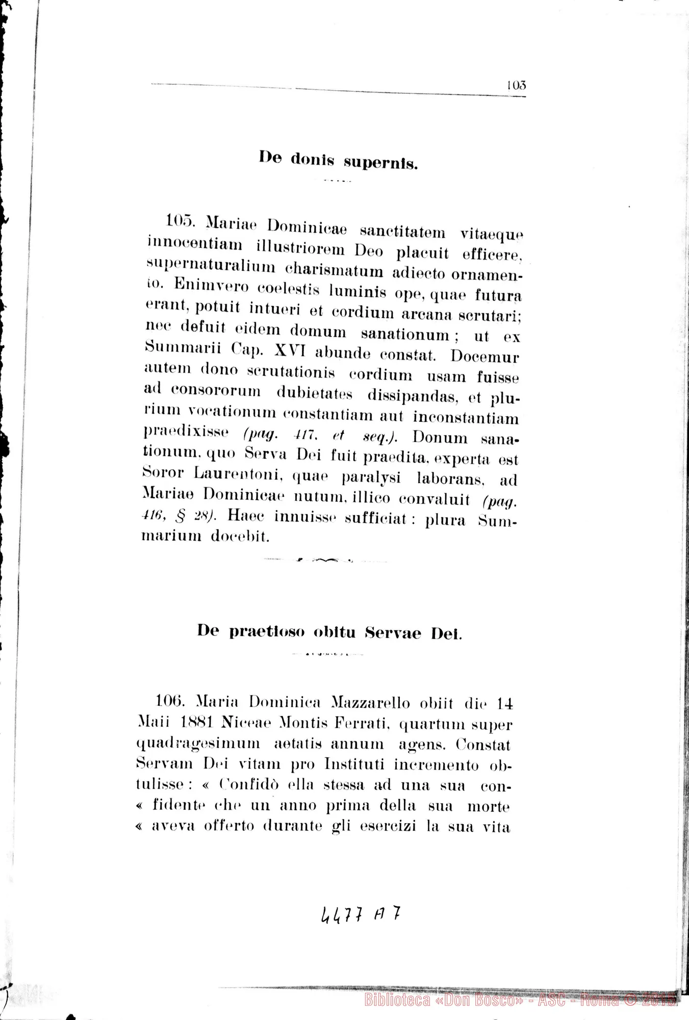 Fotogramma A 7 — Positio super virtutibus. Giugno 1933