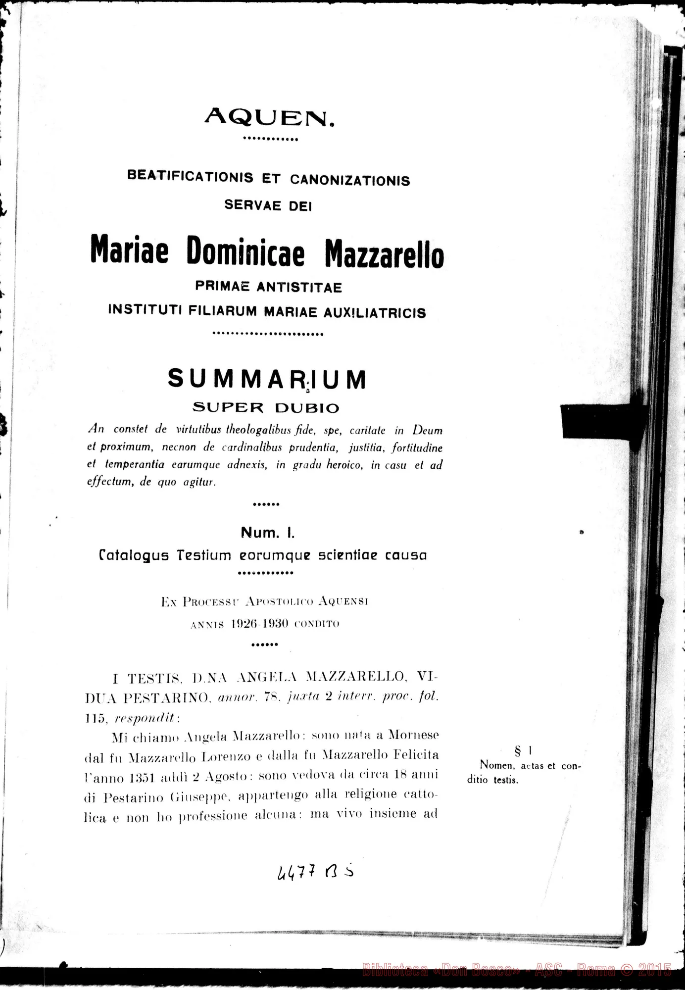 Fotogramma B 5 — Catalogus testium eorumque scientiae causa
