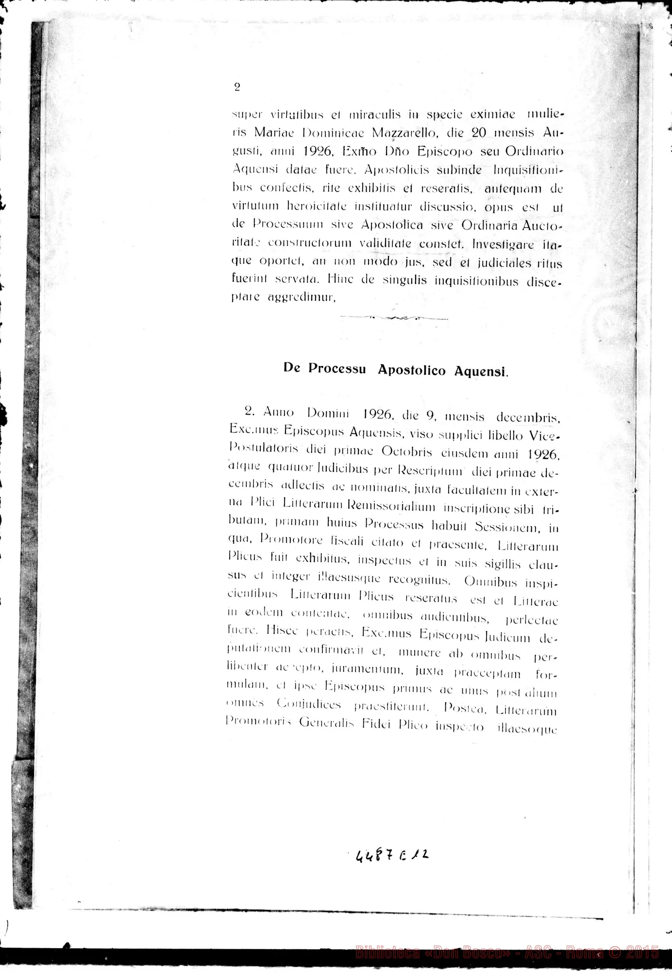 Fotogramma E 12 — Positio super validitate Processuum. 1934