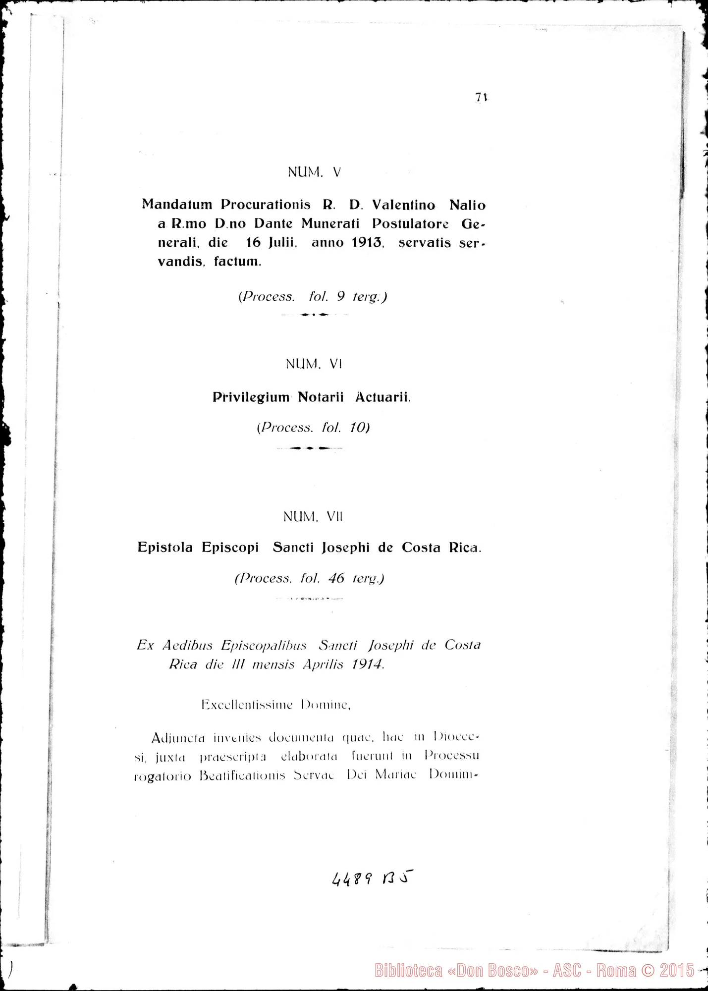 Fotogramma B 5 — Positio super validitate Processuum. 1934