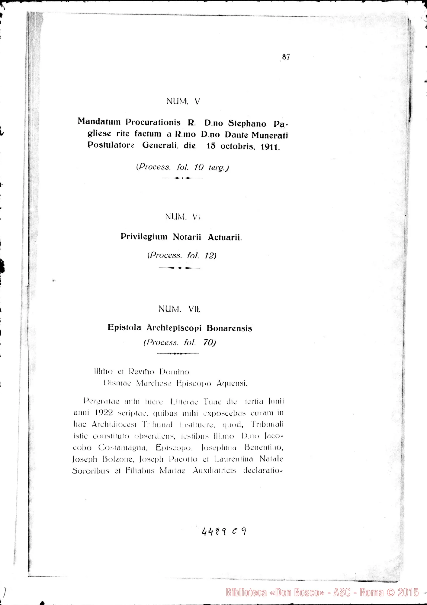 Fotogramma C 9 — Positio super validitate Processuum. 1934