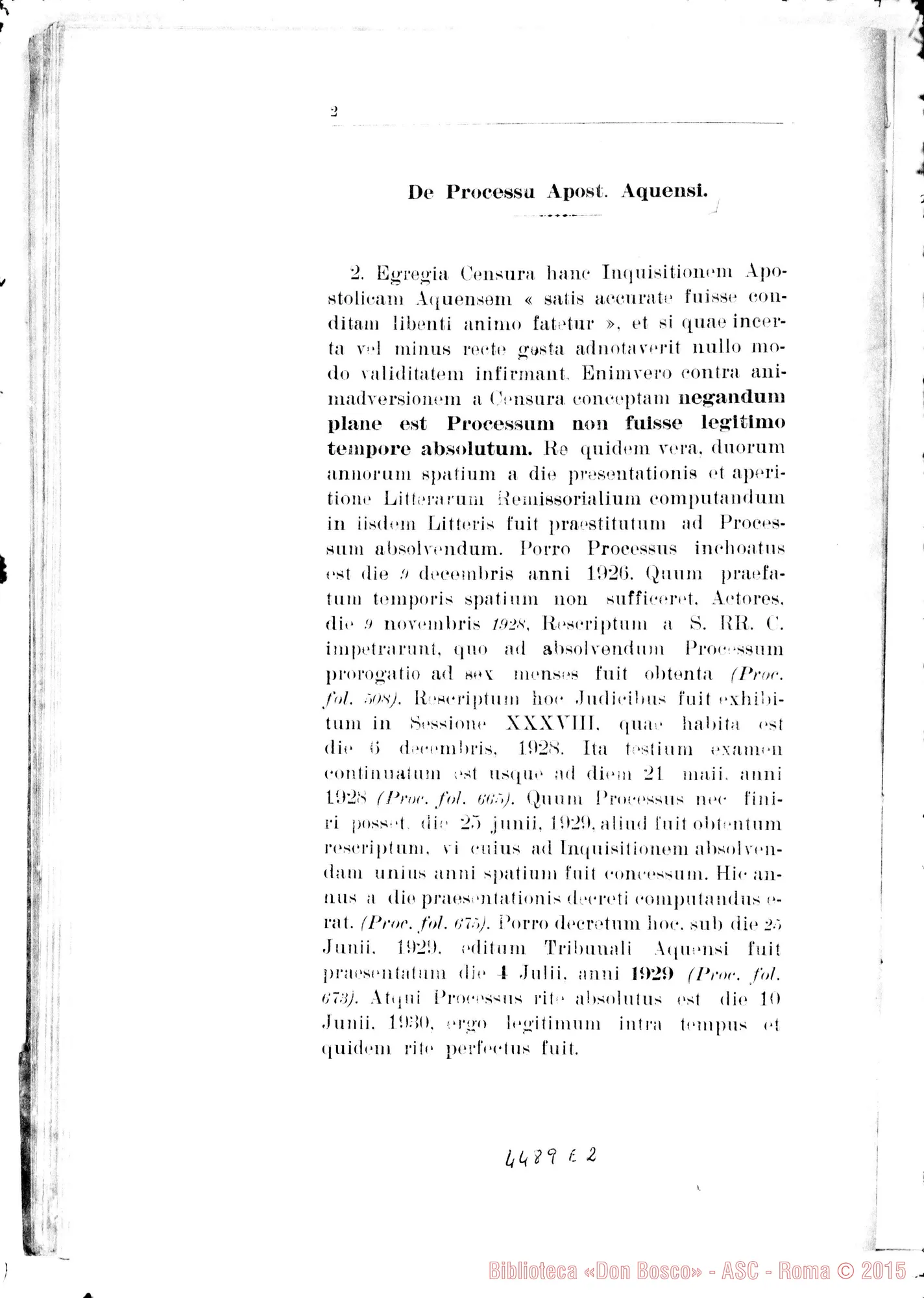 Fotogramma E 2 — Positio super validitate Processuum. 1934