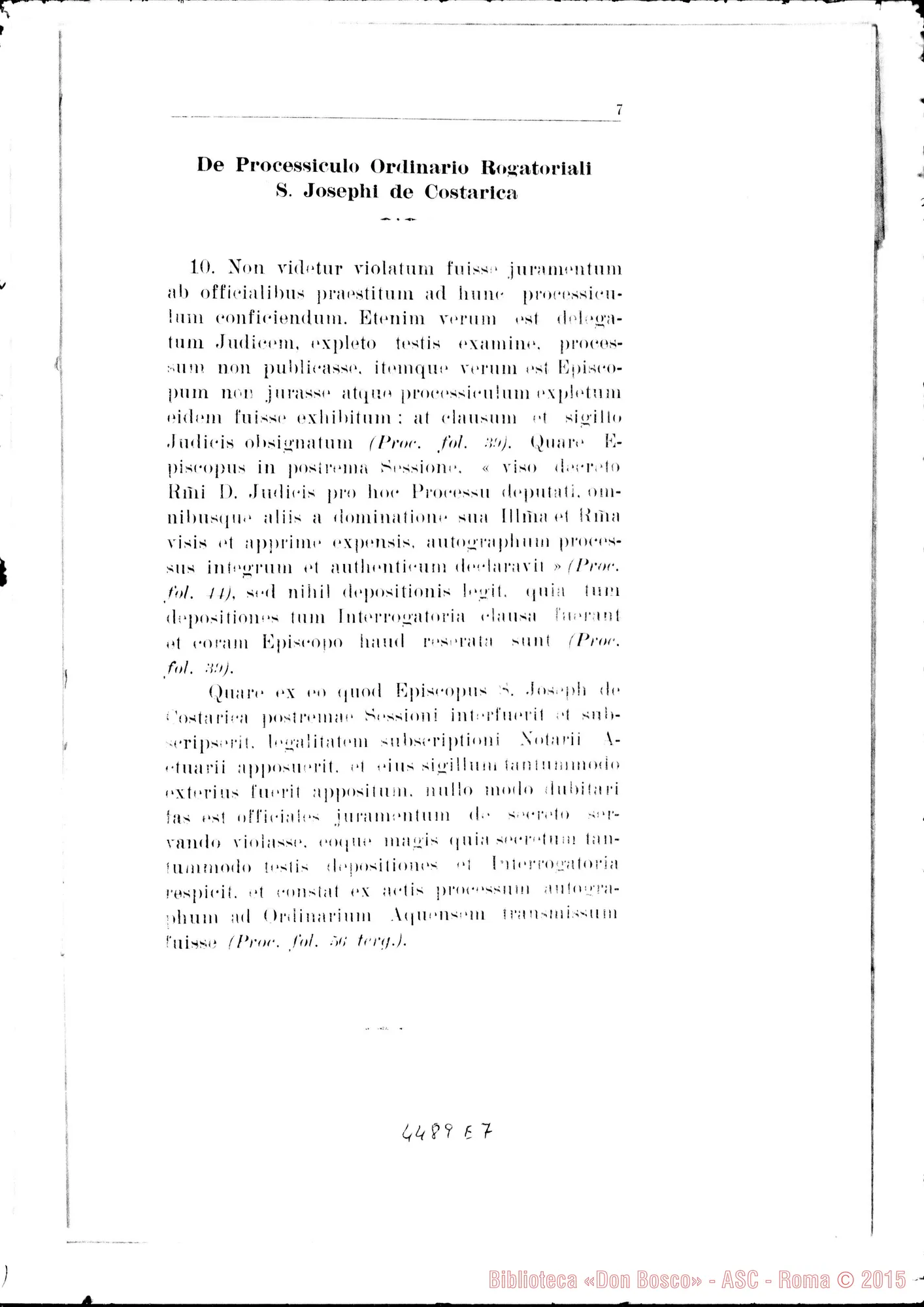 Fotogramma E 7 — Positio super validitate Processuum. 1934