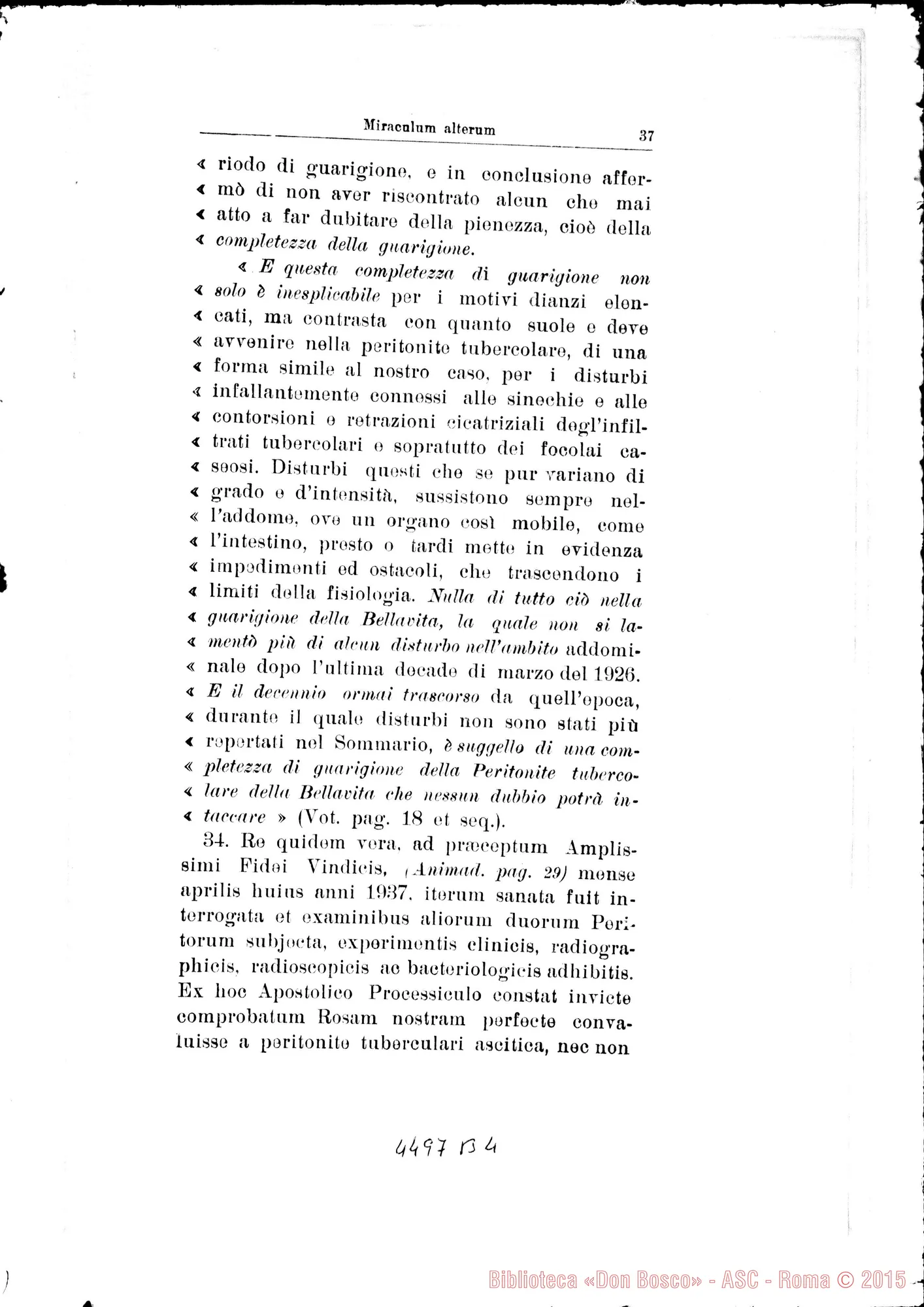 Fotogramma B 4 — Positio super miraculis. Giugno 1937
