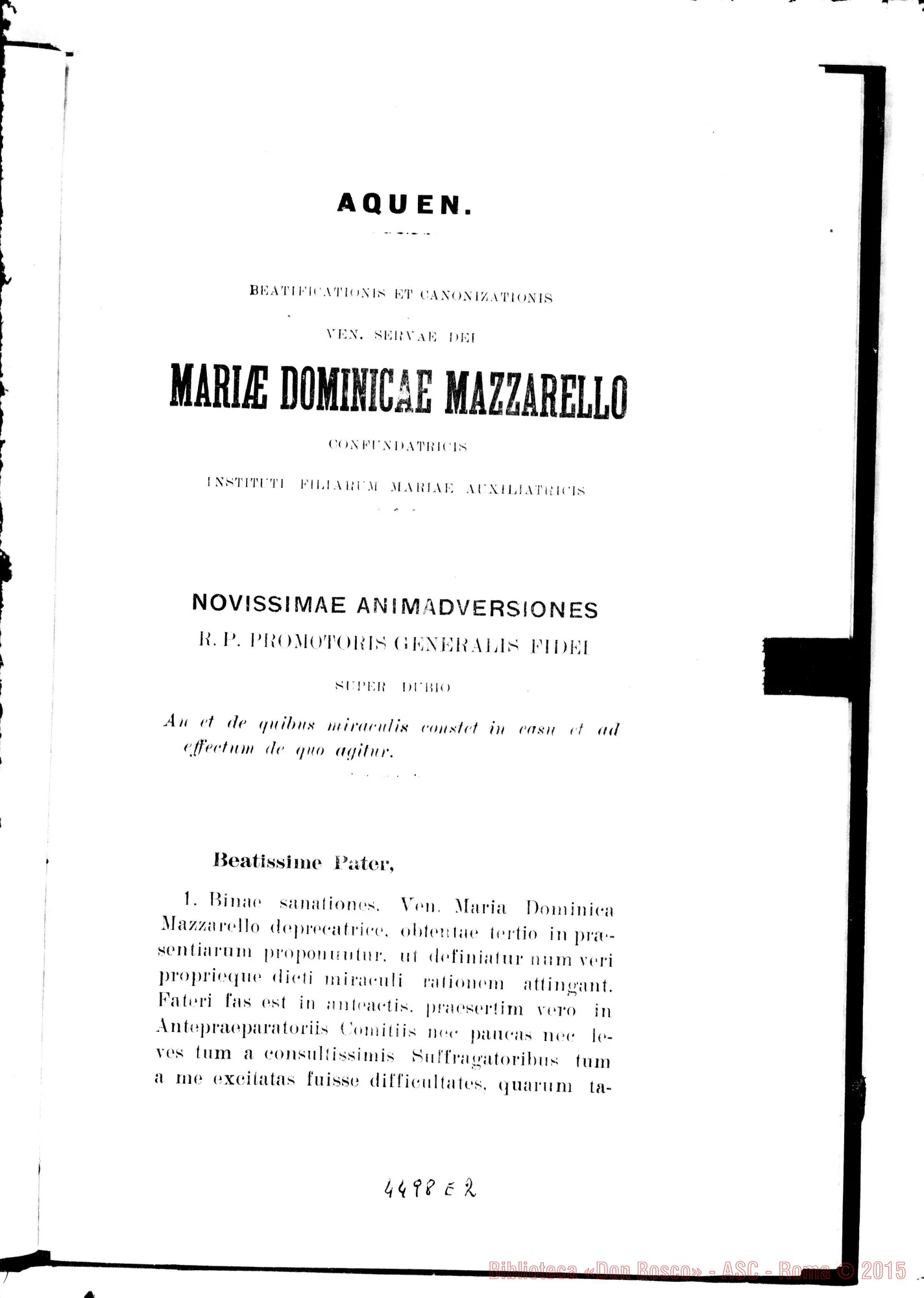 Fotogramma E 2 — Novissima positio super miraculis. Marzo 1938